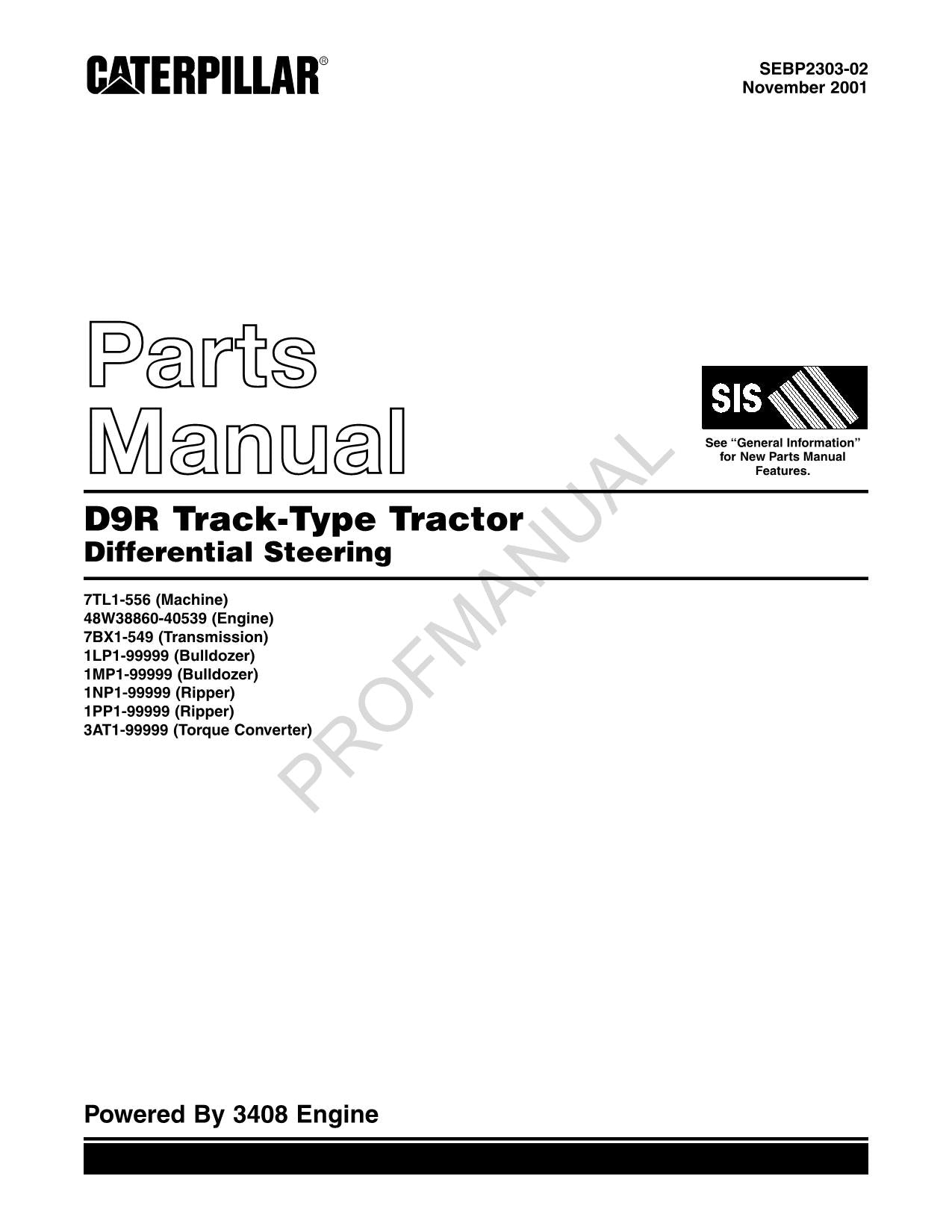 Caterpillar Cat D9R Track Type Tractor Differental Steering Parts Catalog Manual