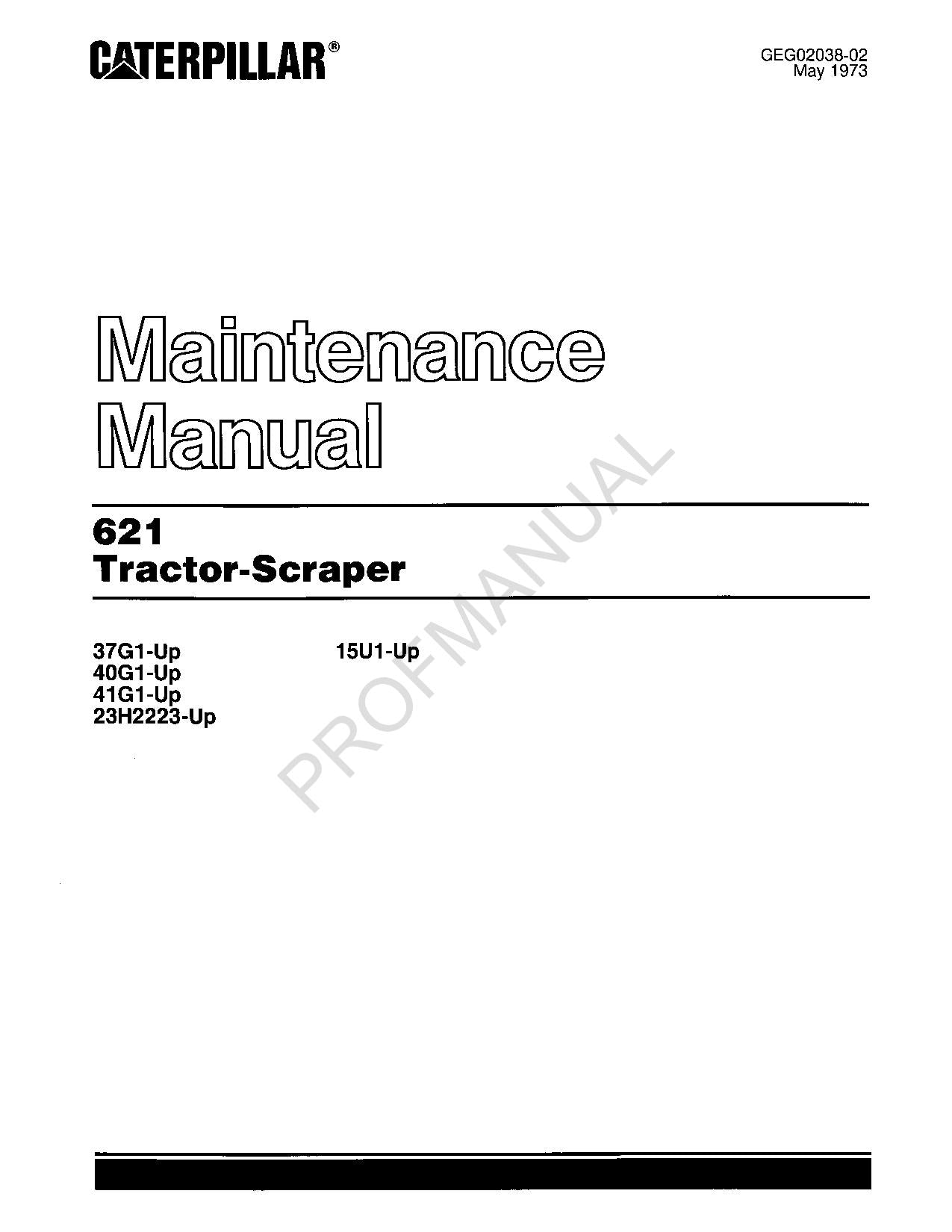 Manual de mantenimiento del operador de la mototraílla Caterpillar 621