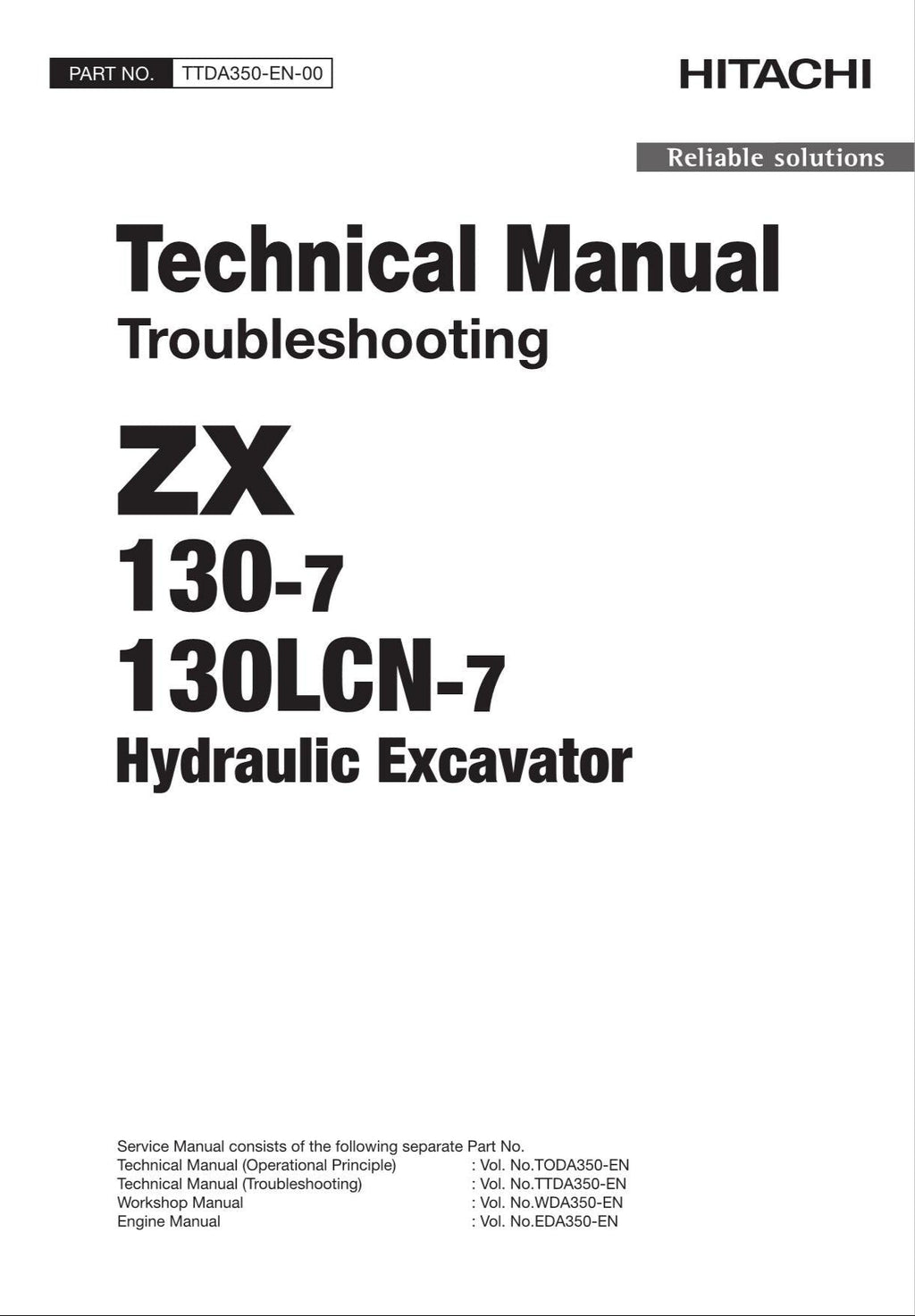HITACHI ZX130-7 ZX130LCN-7 Excavator Troubleshooting +Schematic Technical Manual