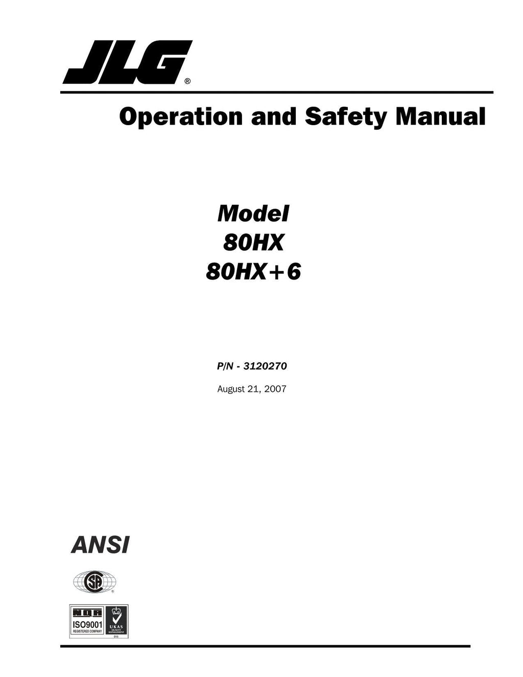 Manual del operador de mantenimiento y operación de la plataforma elevadora JLG 80HX 80HX+6 3120270