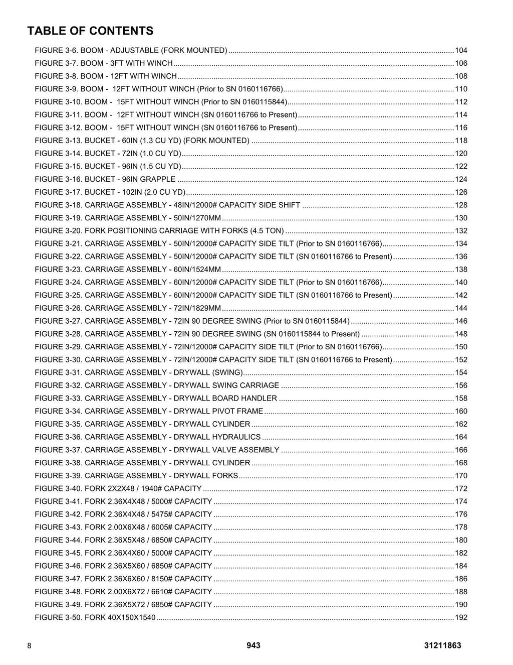 JLG 943  Telehandler Parts Catalog Manual