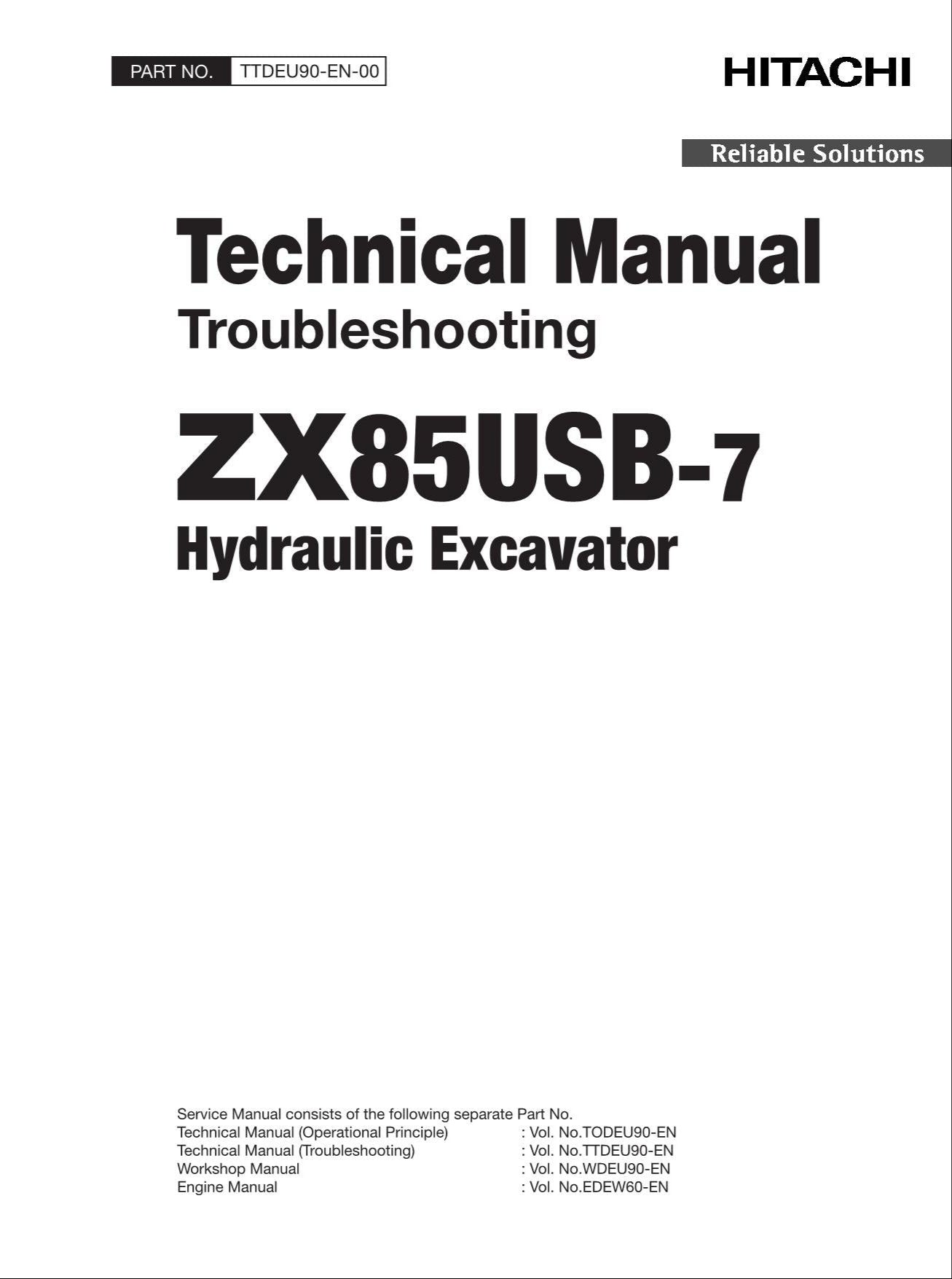 HITACHI ZAXIS ZX85USB-7 Excavator Troubleshooting Technical Manual TTDEU90-EN-00