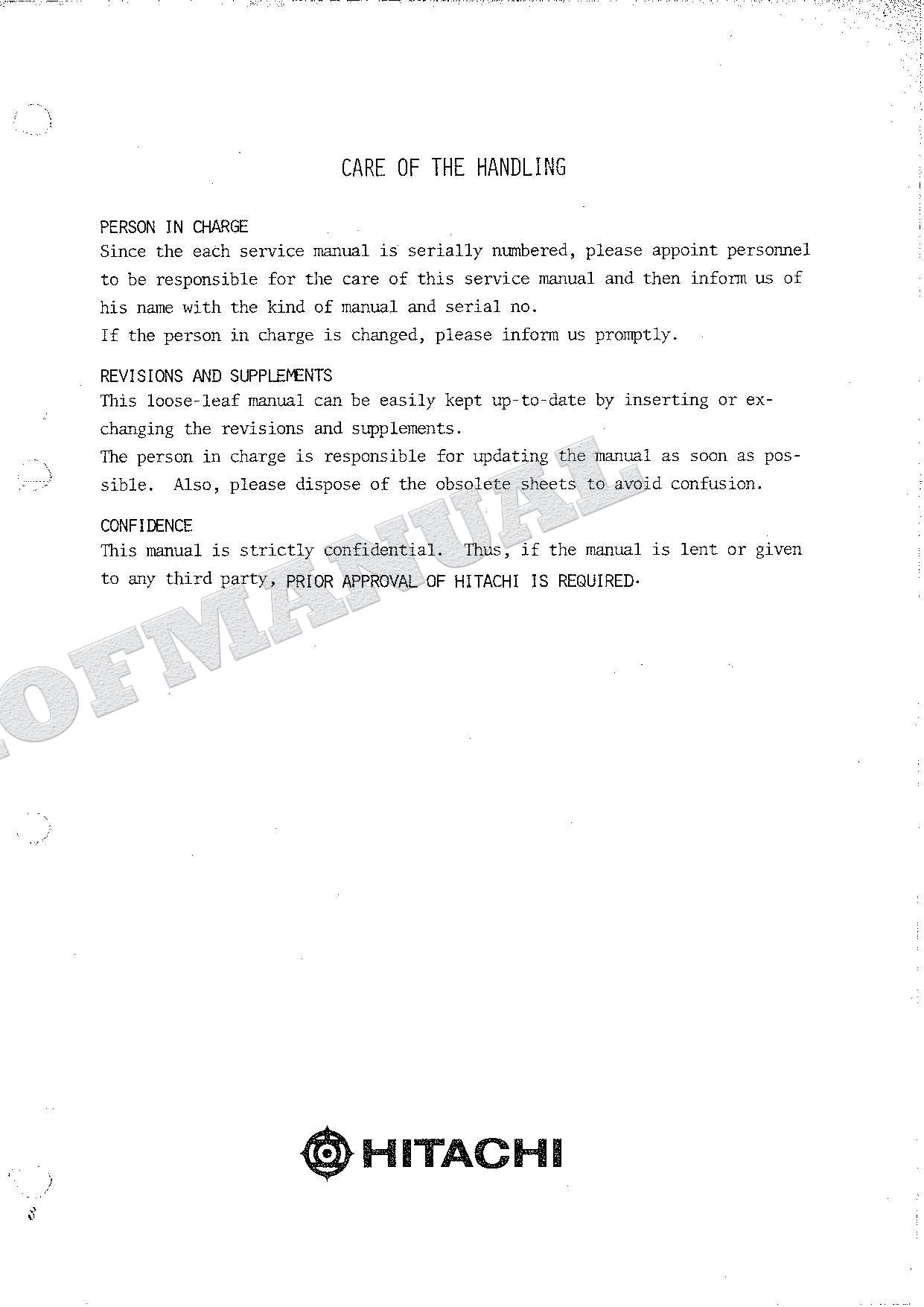 HITACHI UH121 Excavator Repair Service Manual Specification