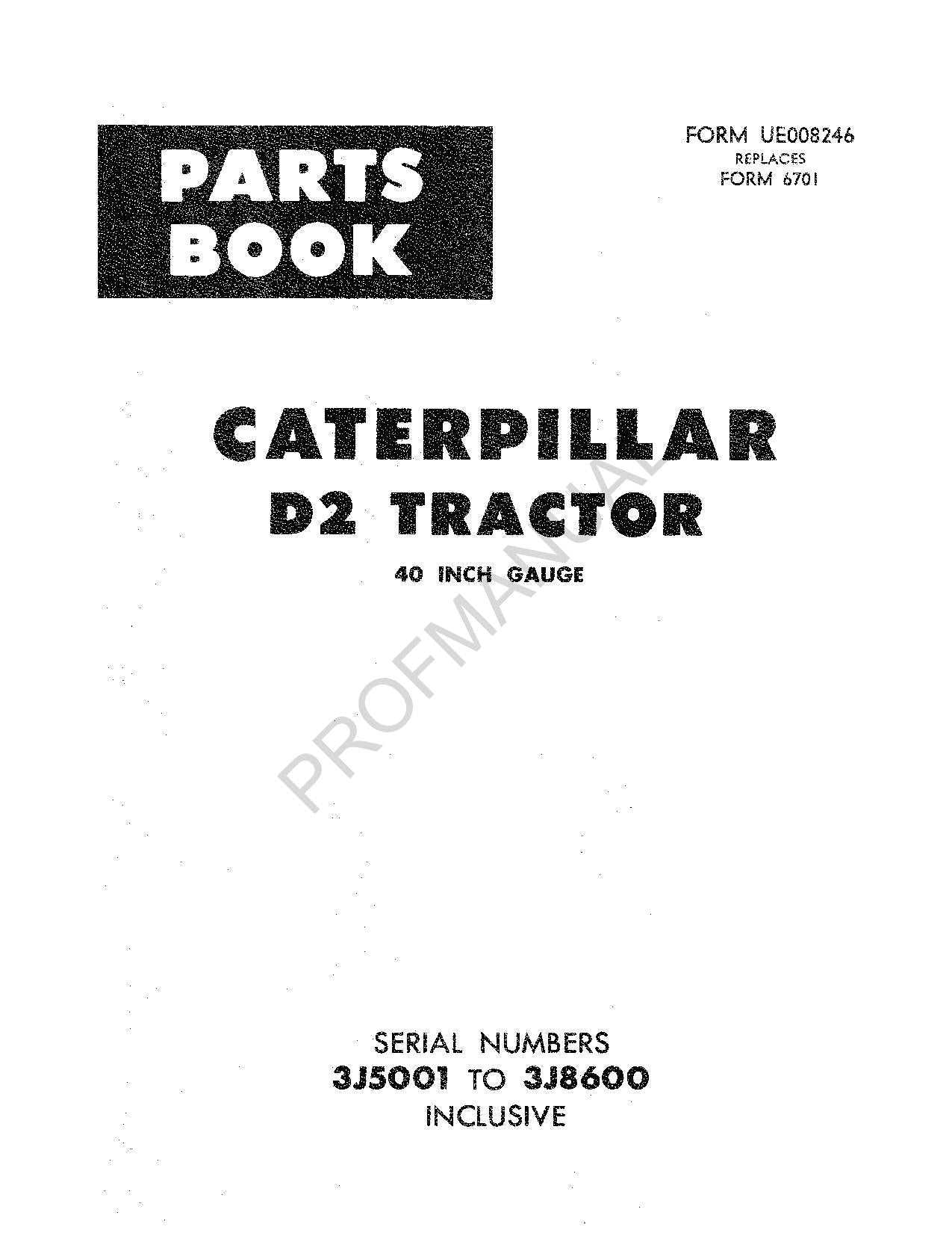 Caterpillar Cat D2 Tractor Parts Catalog Manual ser 3J5001-8600