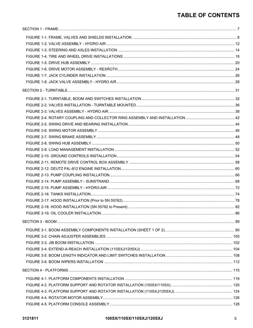 Manual del catálogo de piezas de plataformas elevadoras JLG 100SX 110SX 110SXJ 120SXJ