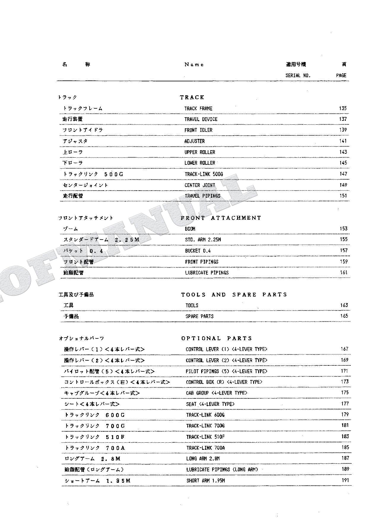 HITACHI EX100 Excavator Parts Catalog Manual SN 20001-
