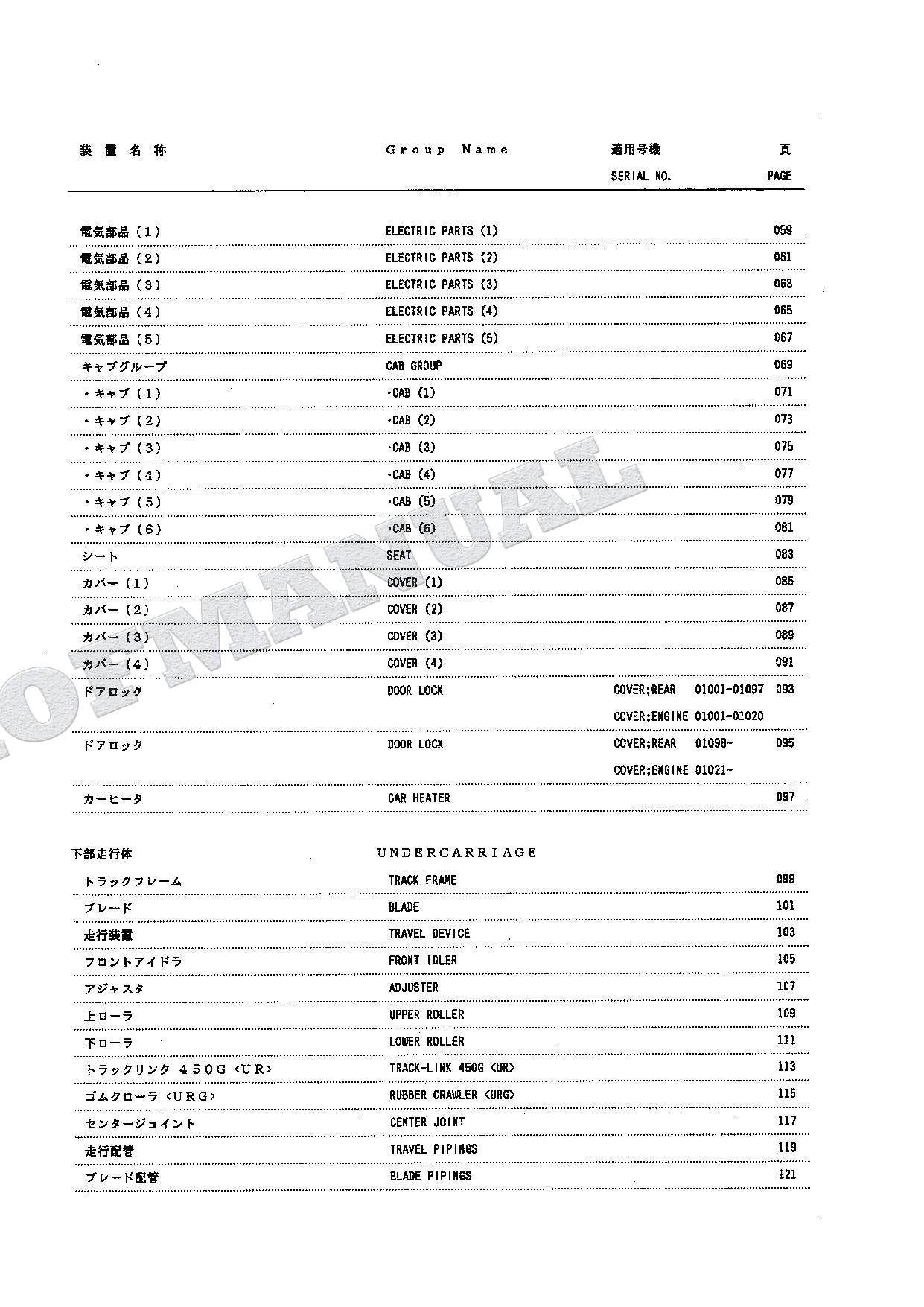 HITACHI EX60UR EX60URG Excavator Parts Catalog Manual