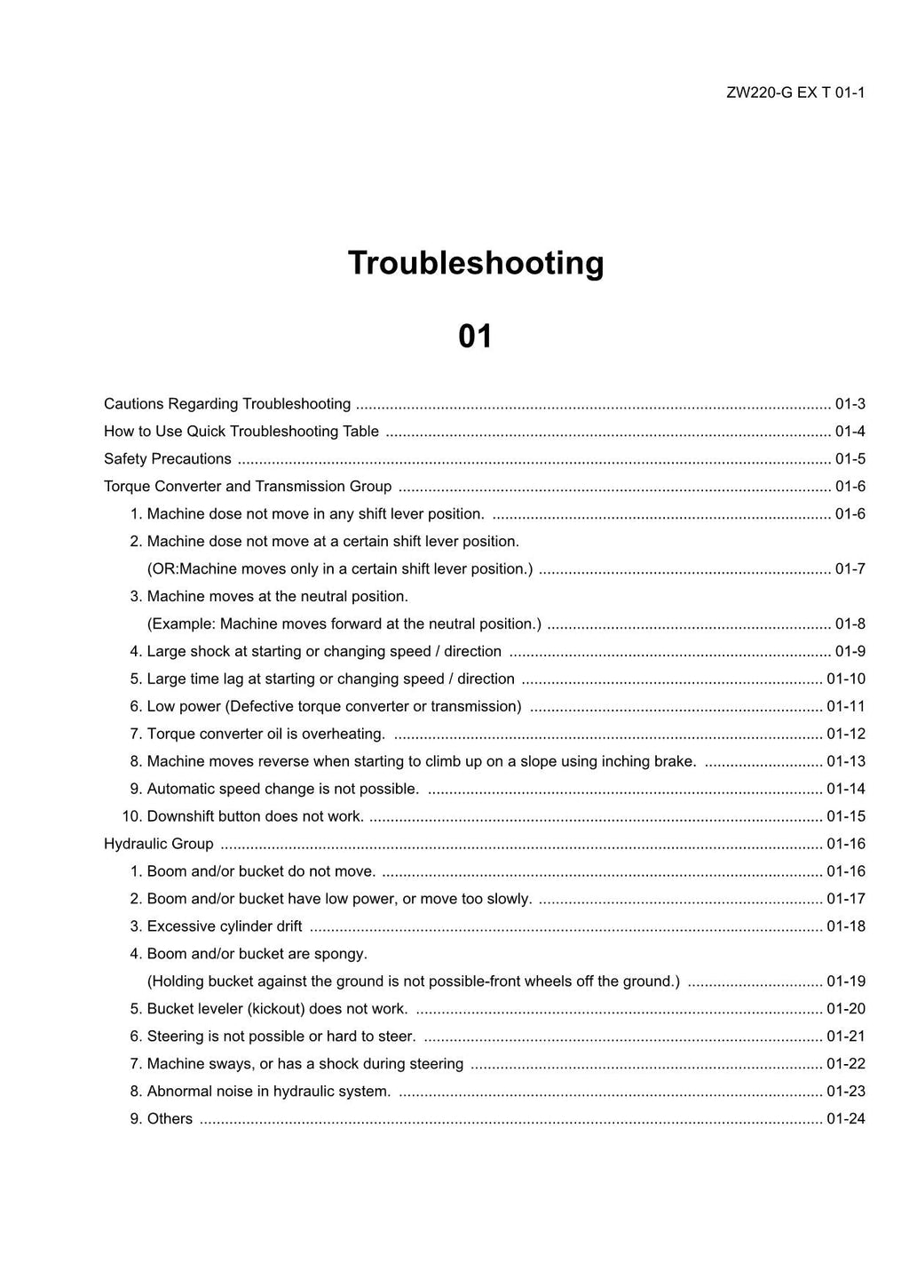Hitachi ZW220-G Wheel Loader Technical Manual Troubleshooting