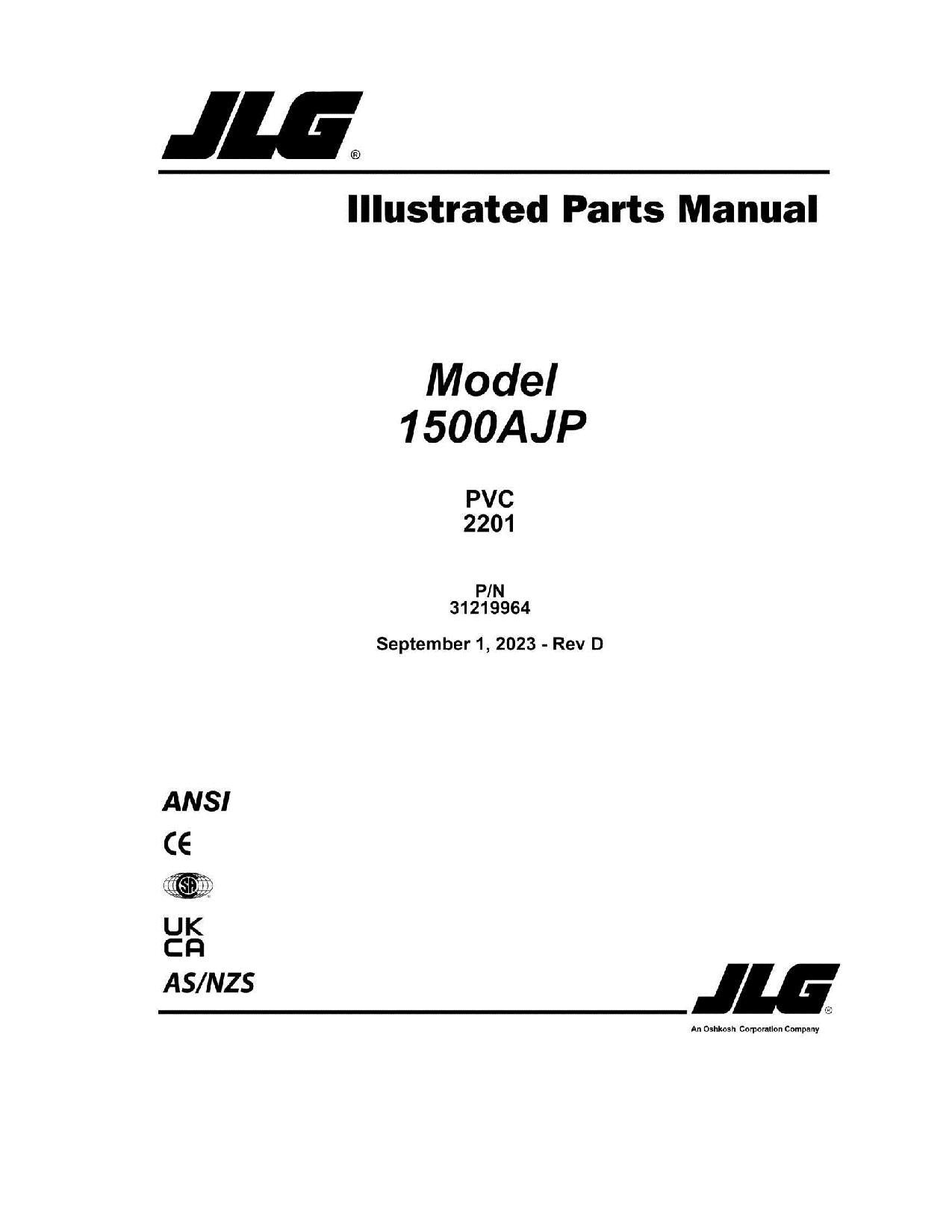 Manual del catálogo de piezas del elevador de pluma JLG 1500AJP 31219964