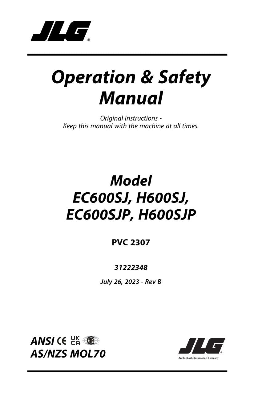 Manual del operador de plataformas elevadoras JLG EC600SJ EC600SJP H600SJ H600SJP 31222348