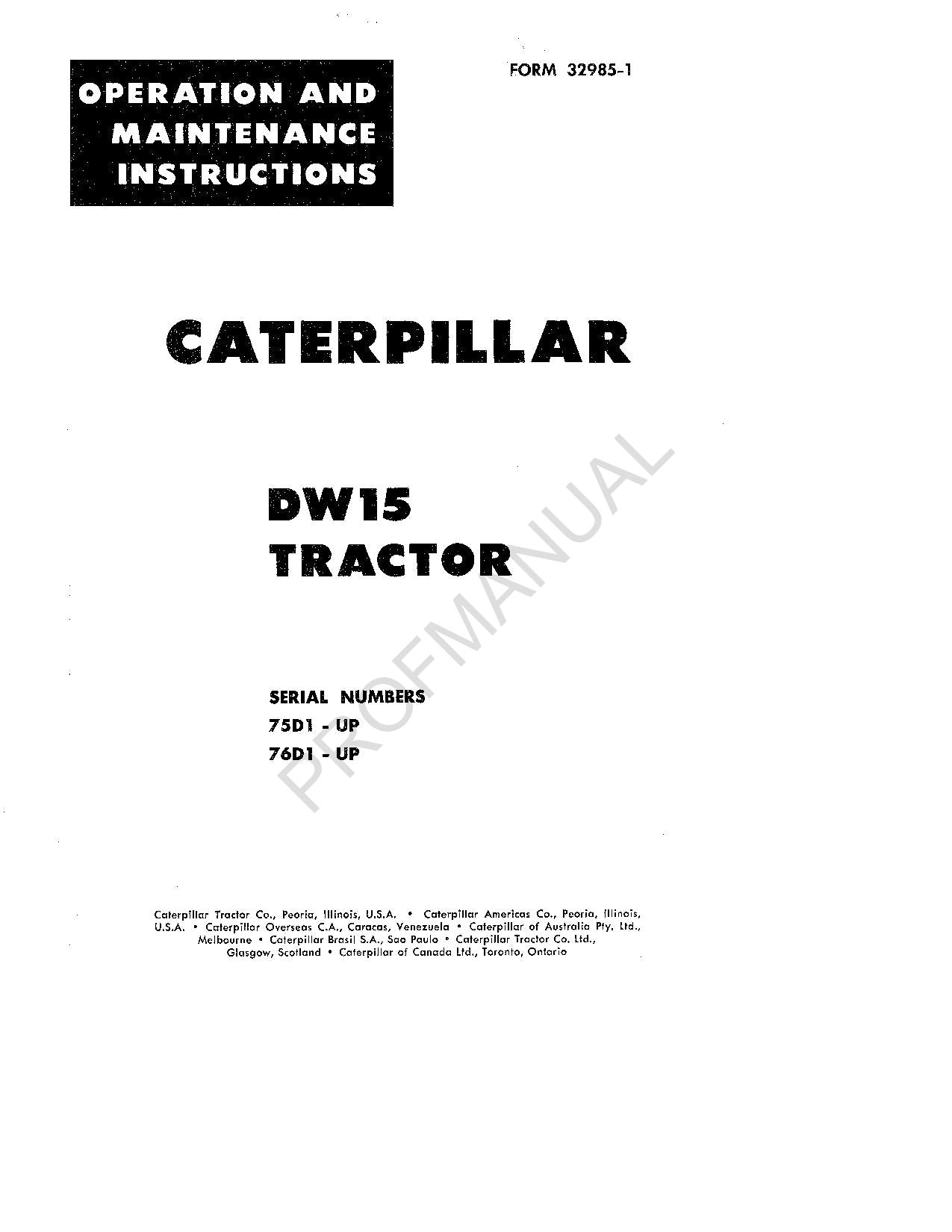 Manual de mantenimiento del operador del tractor Caterpillar DW15
