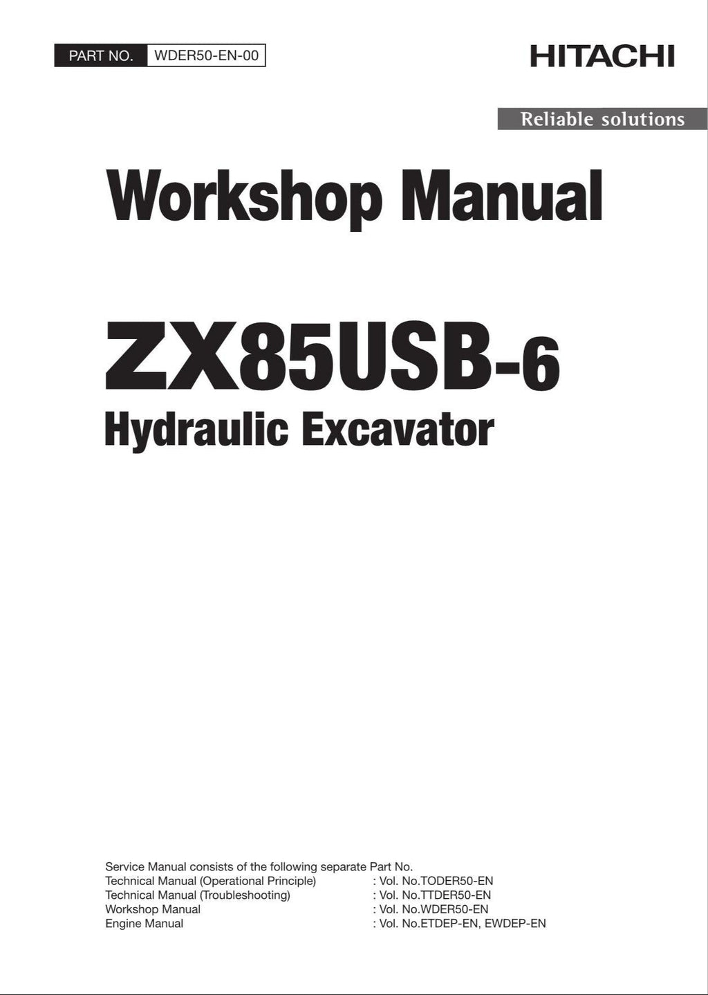 HITACHI ZAXIS ZX85USB-6 Excavator Workshop Service Manual