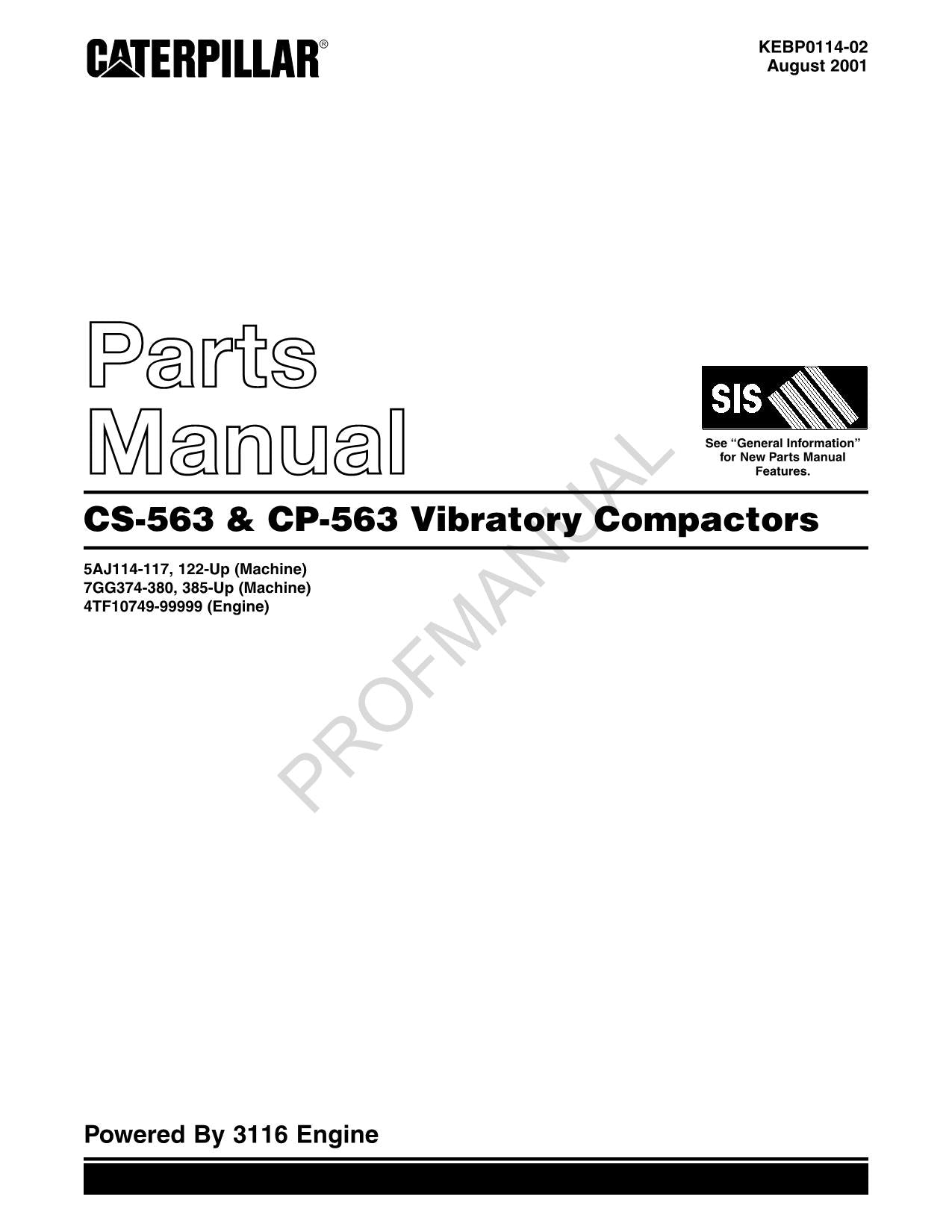 Caterpillar CP 563 CS 563 Vibratory Compactor Parts Catalog Manual KEBP0114