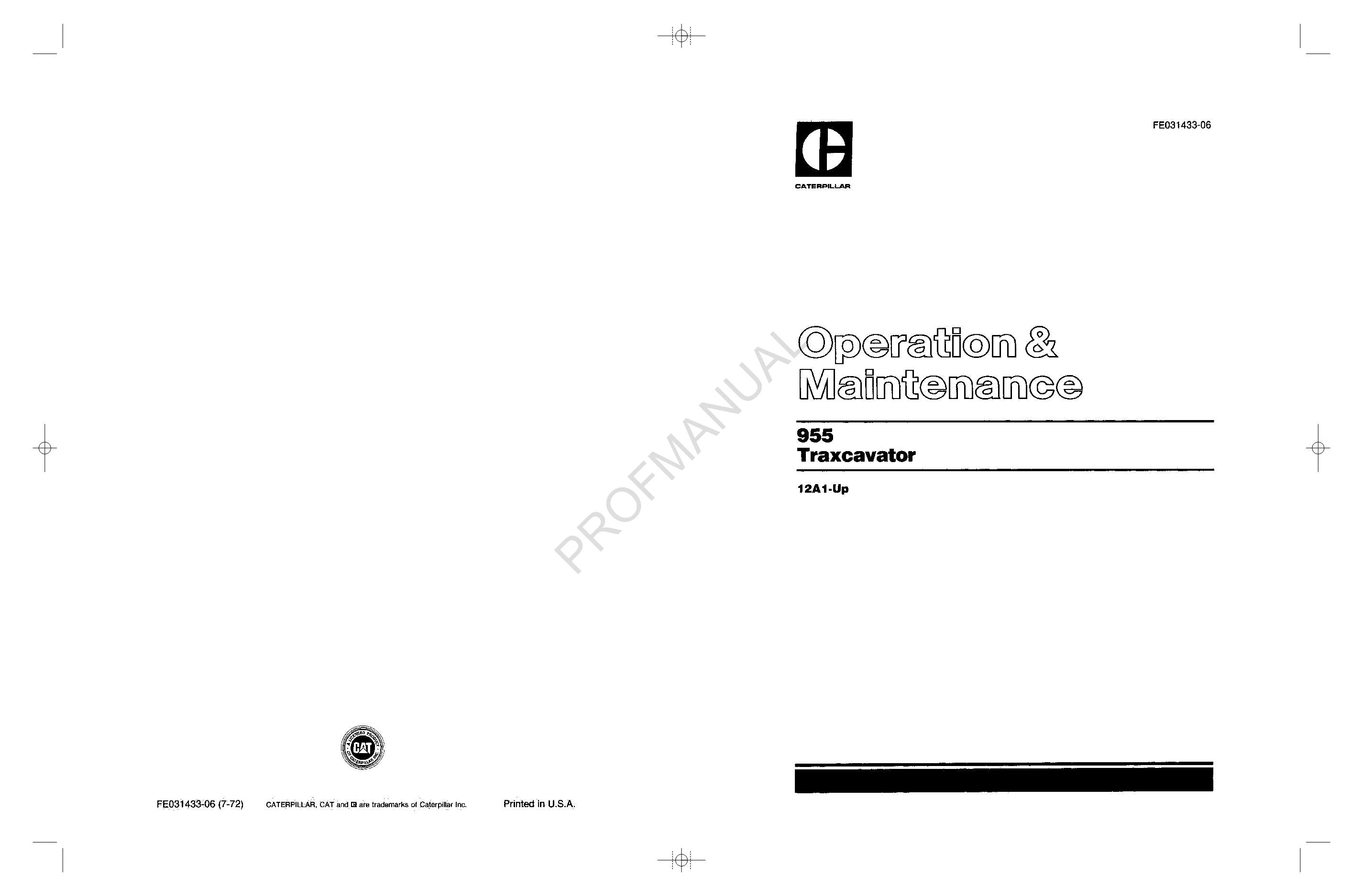 Manual de mantenimiento del operador de la excavadora Caterpillar 955