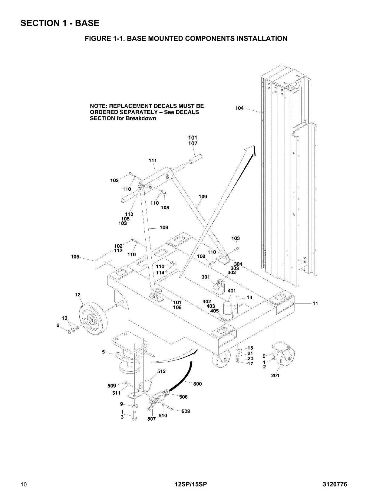 Manual del catálogo de piezas del mástil vertical JLG 12SP 15SP