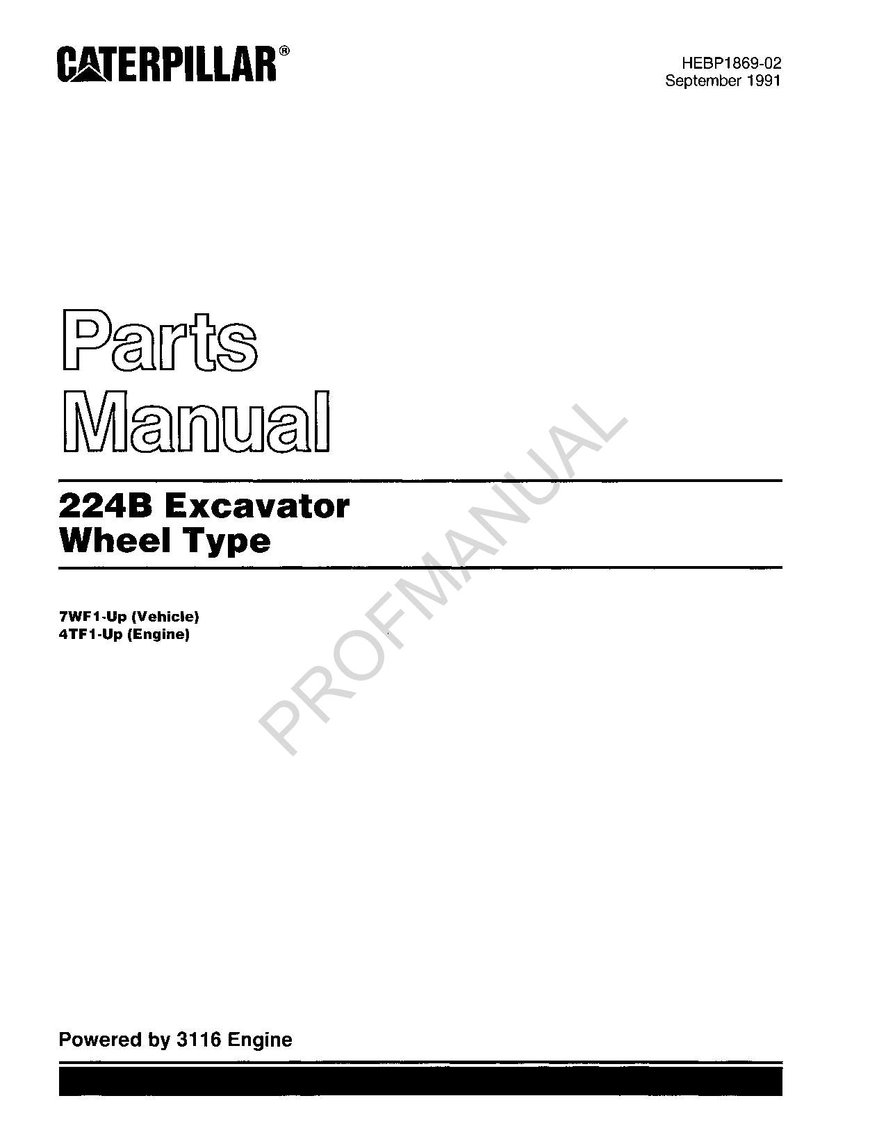 Caterpillar Cat 224B Excavator Wheel Type Parts Catalog Manual