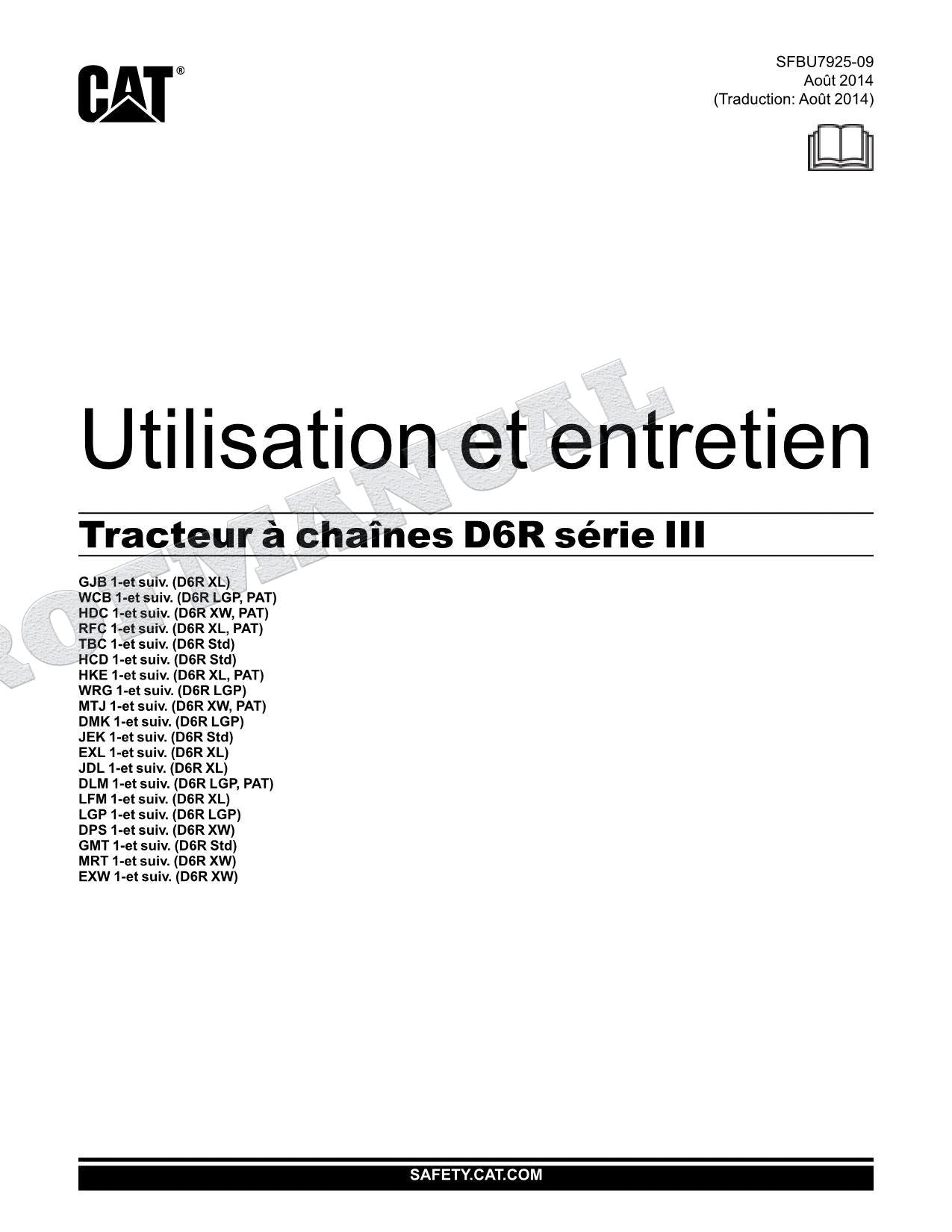 Caterpillar D6R Série III Tracteur Manuel D'Opération Et D'Entretien Français