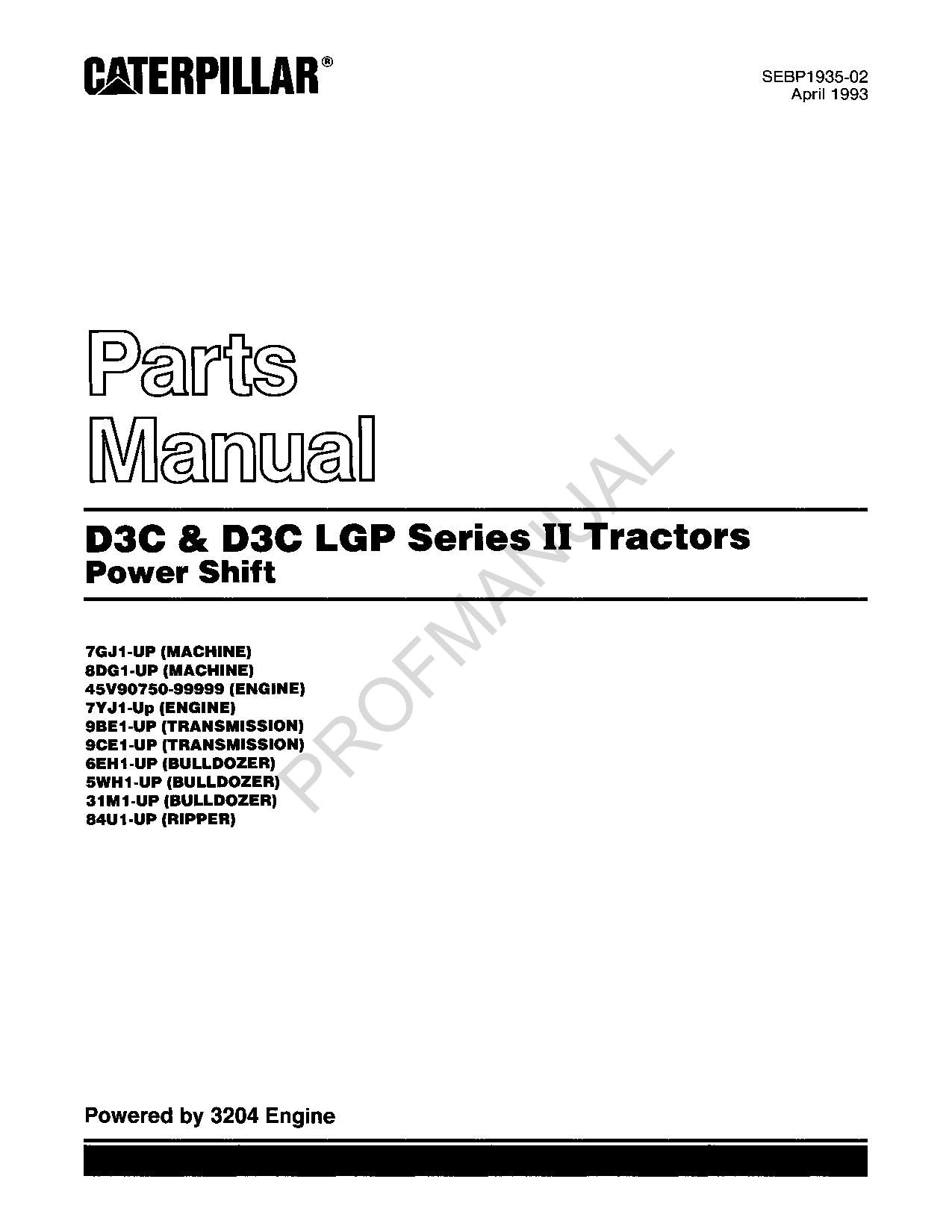 Manual del catálogo de piezas del tractor Caterpillar D3C D3C LGP Ser 2 con cambio de potencia SEBP1935