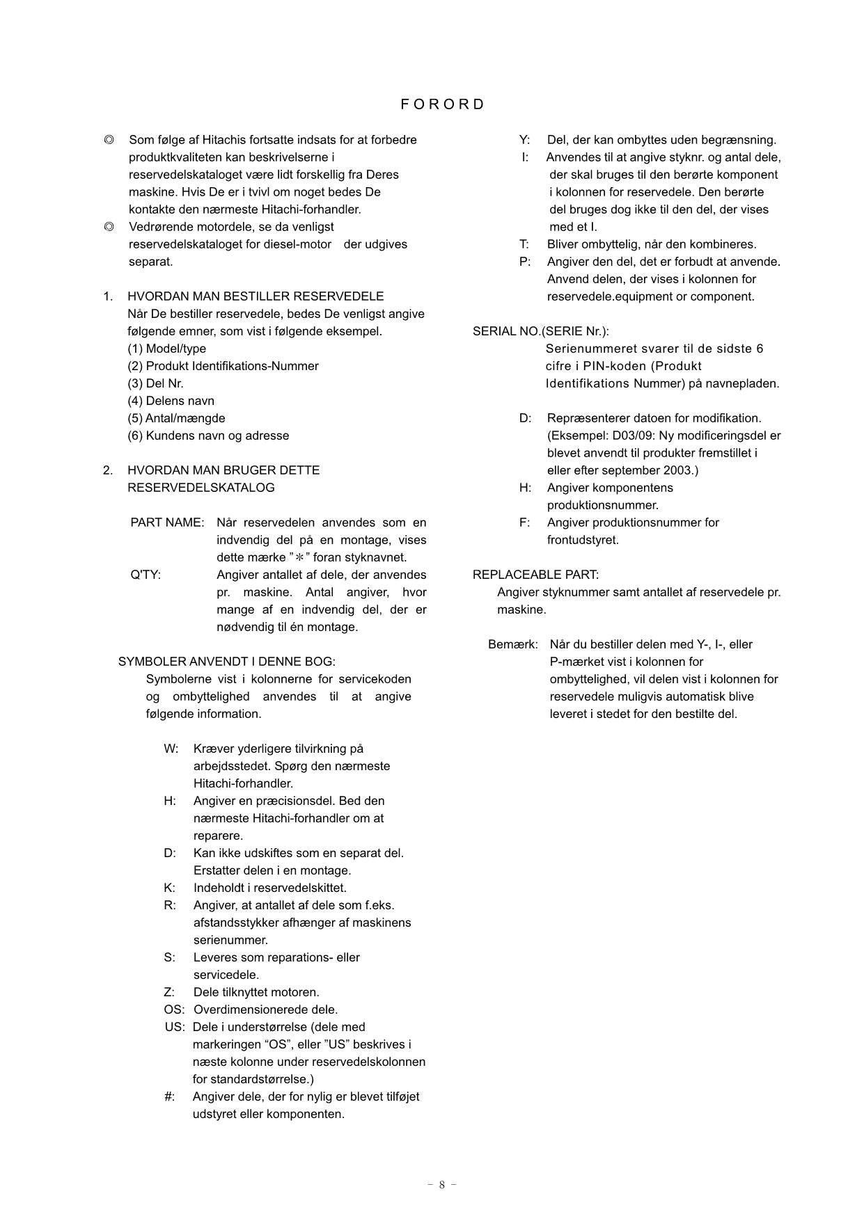 Hitachi ZW95 Wheel Loader Parts Catalog Manual SN 000101-up