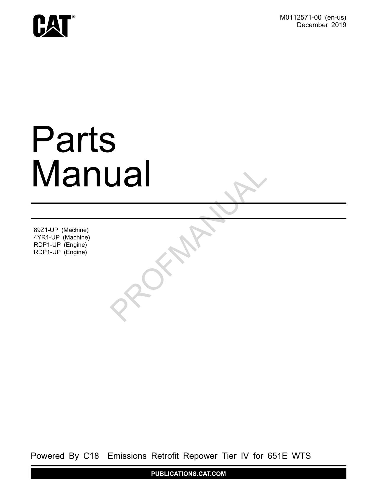 Caterpillar C18 Emissions Retrofit Repower Tier IV 651E WTS Parts Catalog Manual