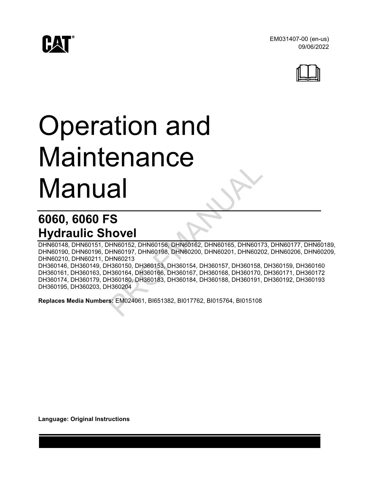 Caterpillar Cat DHN DH3-6060 6060 FS-3512C-CAMP-SIL OPERATORS MAINTENANCE MANUAL