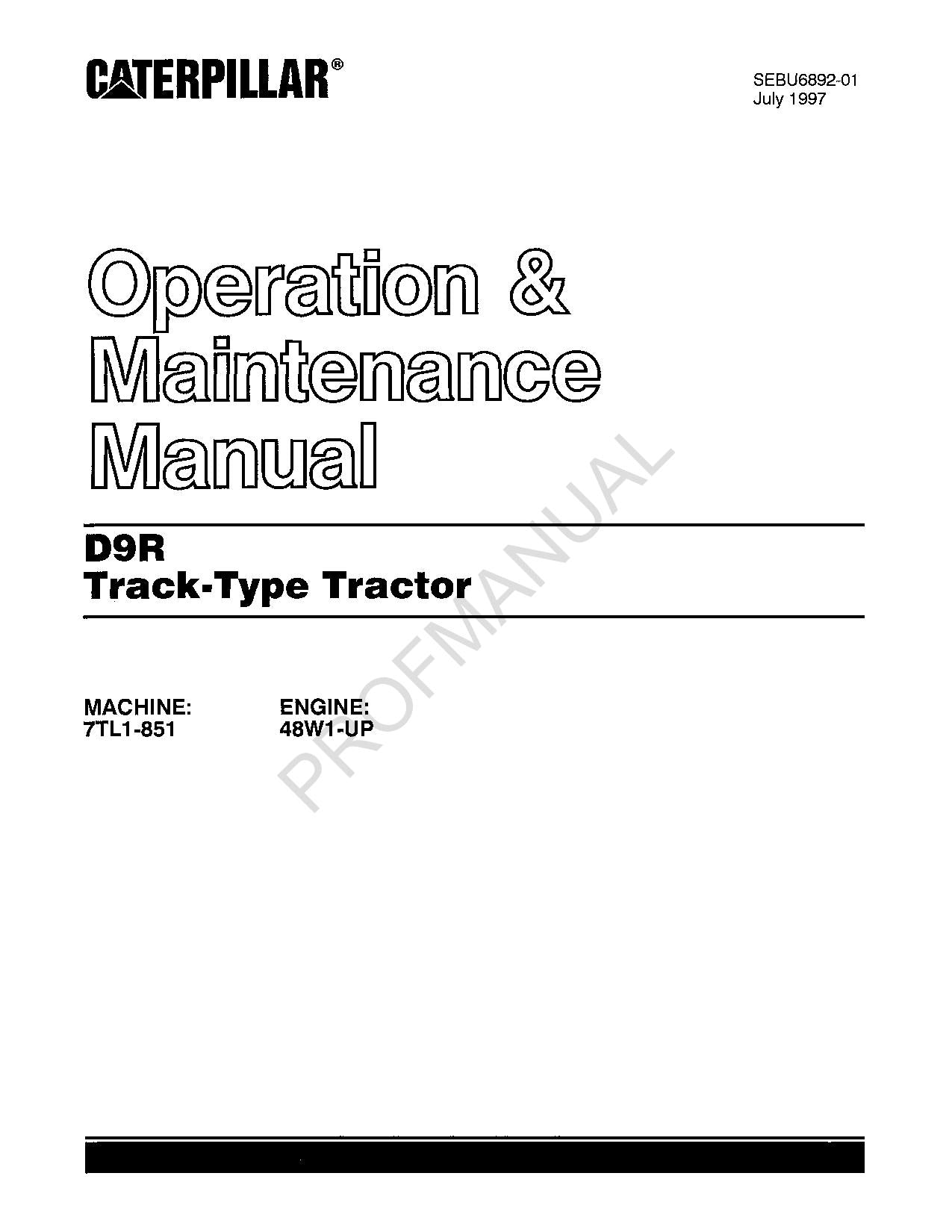 Manual de mantenimiento del operador del tractor de cadenas Caterpillar D9R serie 48W1-UP 7TL1-851