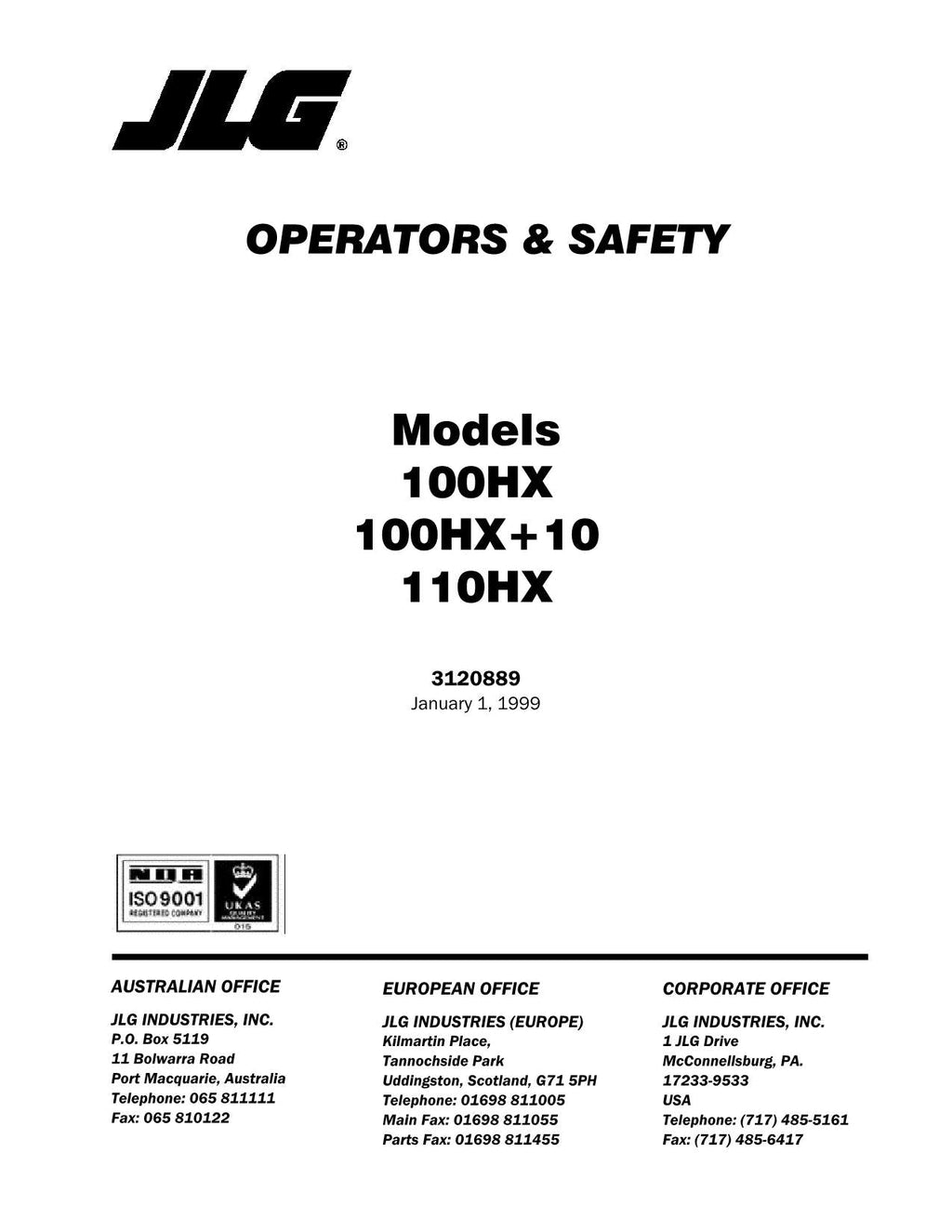 Manual del operador de mantenimiento de plataformas elevadoras JLG 100HX 100HX+10 110HX 3120889
