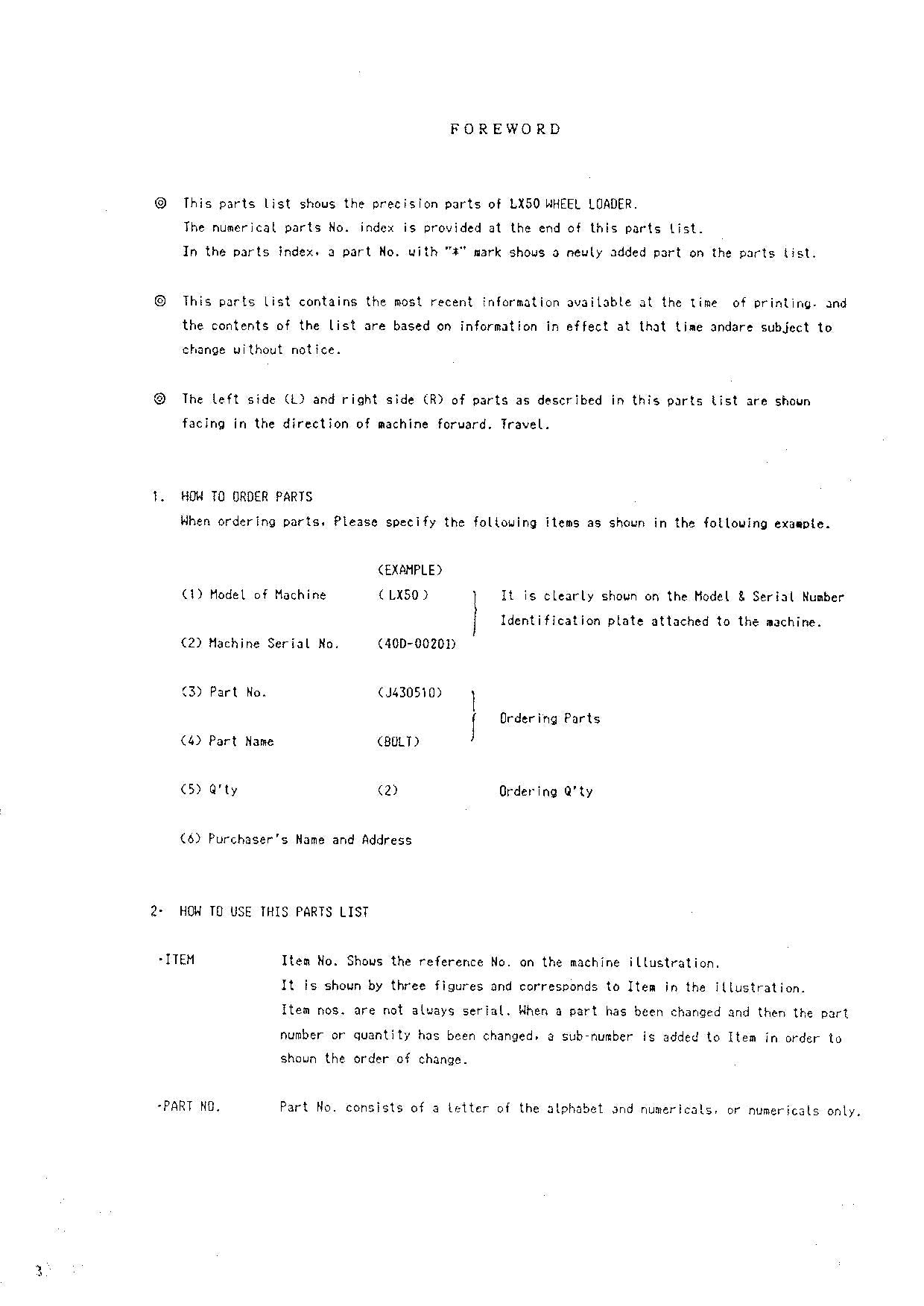 Hitachi LX50 Wheel Loader Equipment Component Parts Catalog Manual SN 00101-up