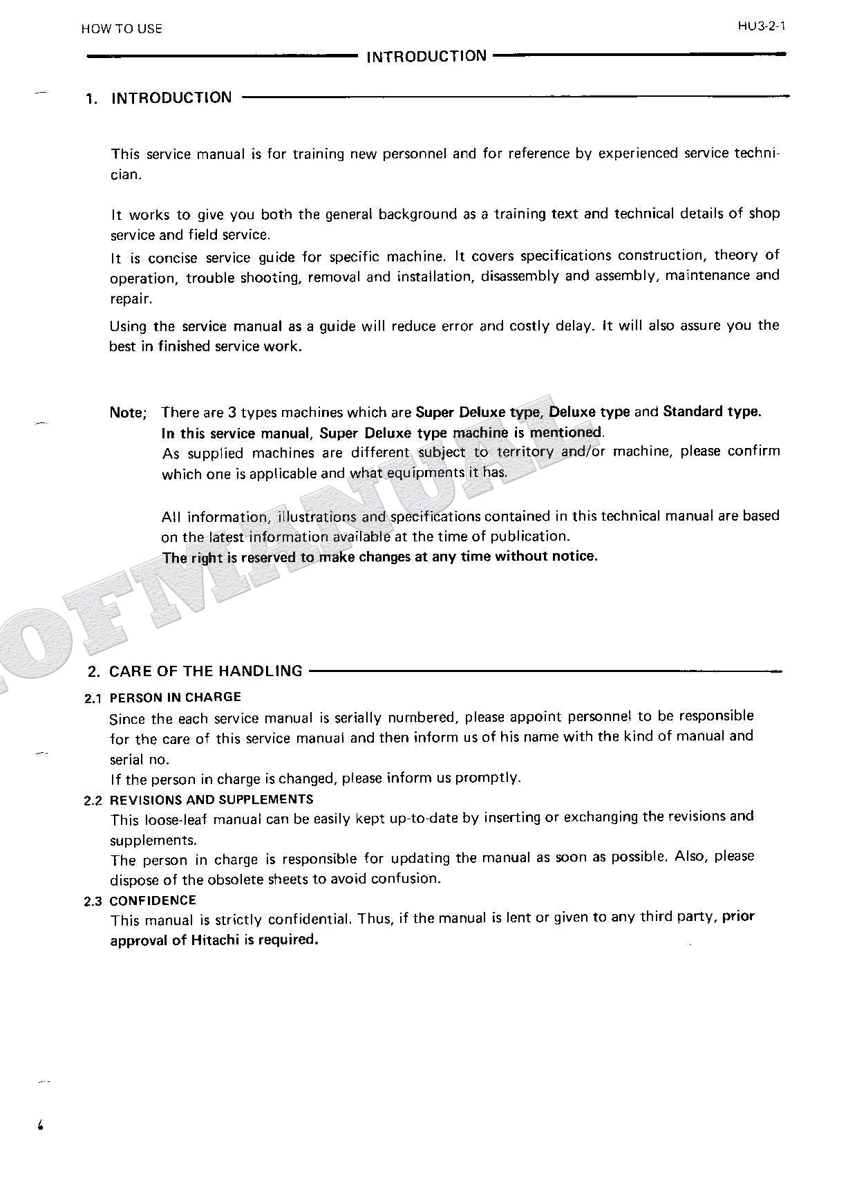 HITACHI EX270 Hudraulic Excavator Repair Service Manual