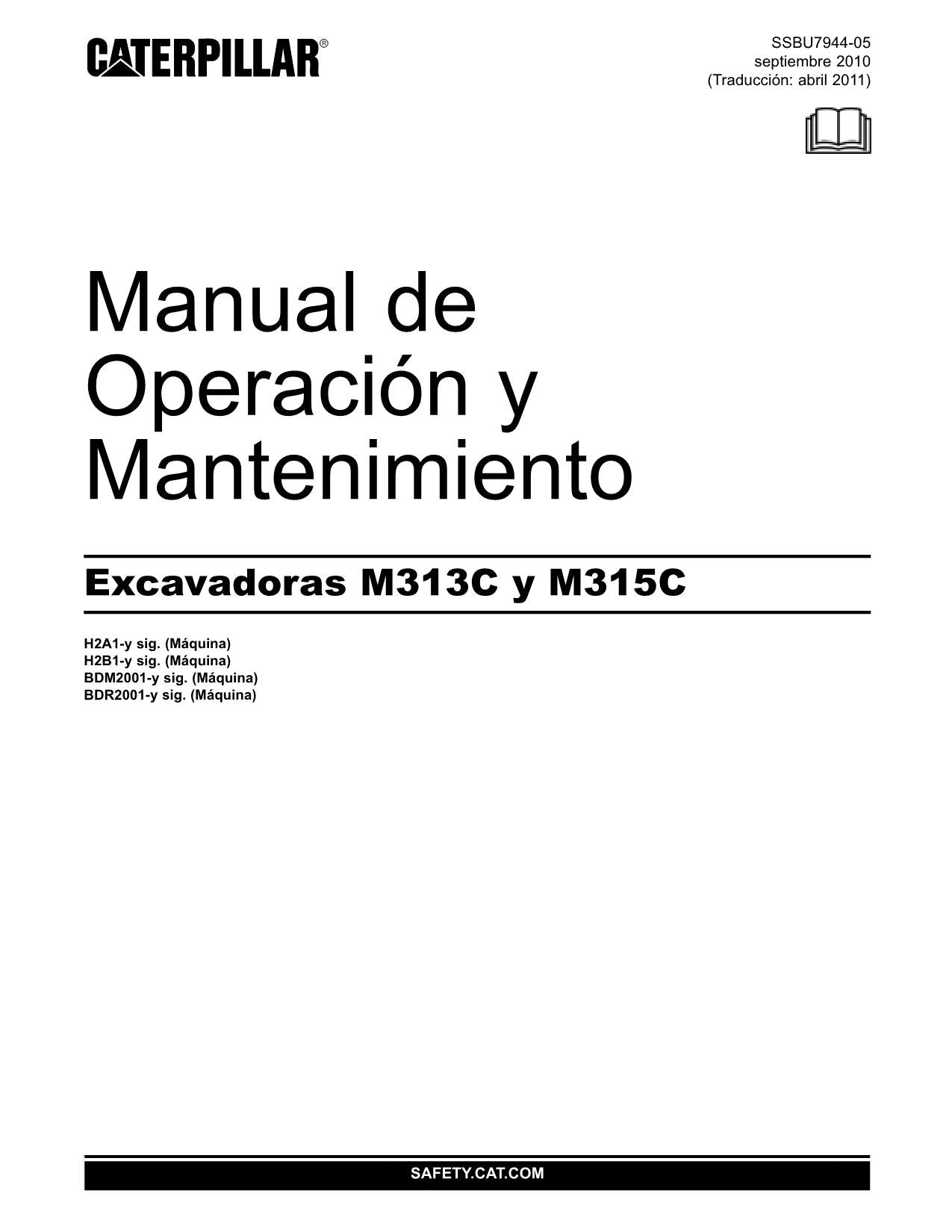 Caterpillar M313C M315C Excavadora Manual de Operación y Mantenimiento Español