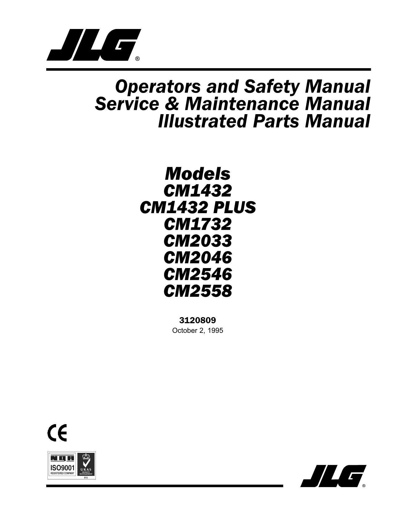 JLG CM1432 CM1432PLUS Scissor Lift Operation Parts Service Manual