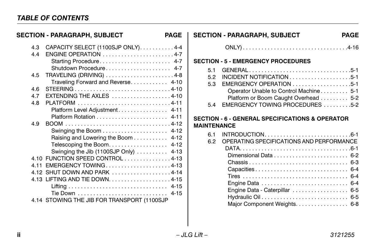 Manual del operador de mantenimiento y operación de la plataforma elevadora JLG 1100S 1100SJP