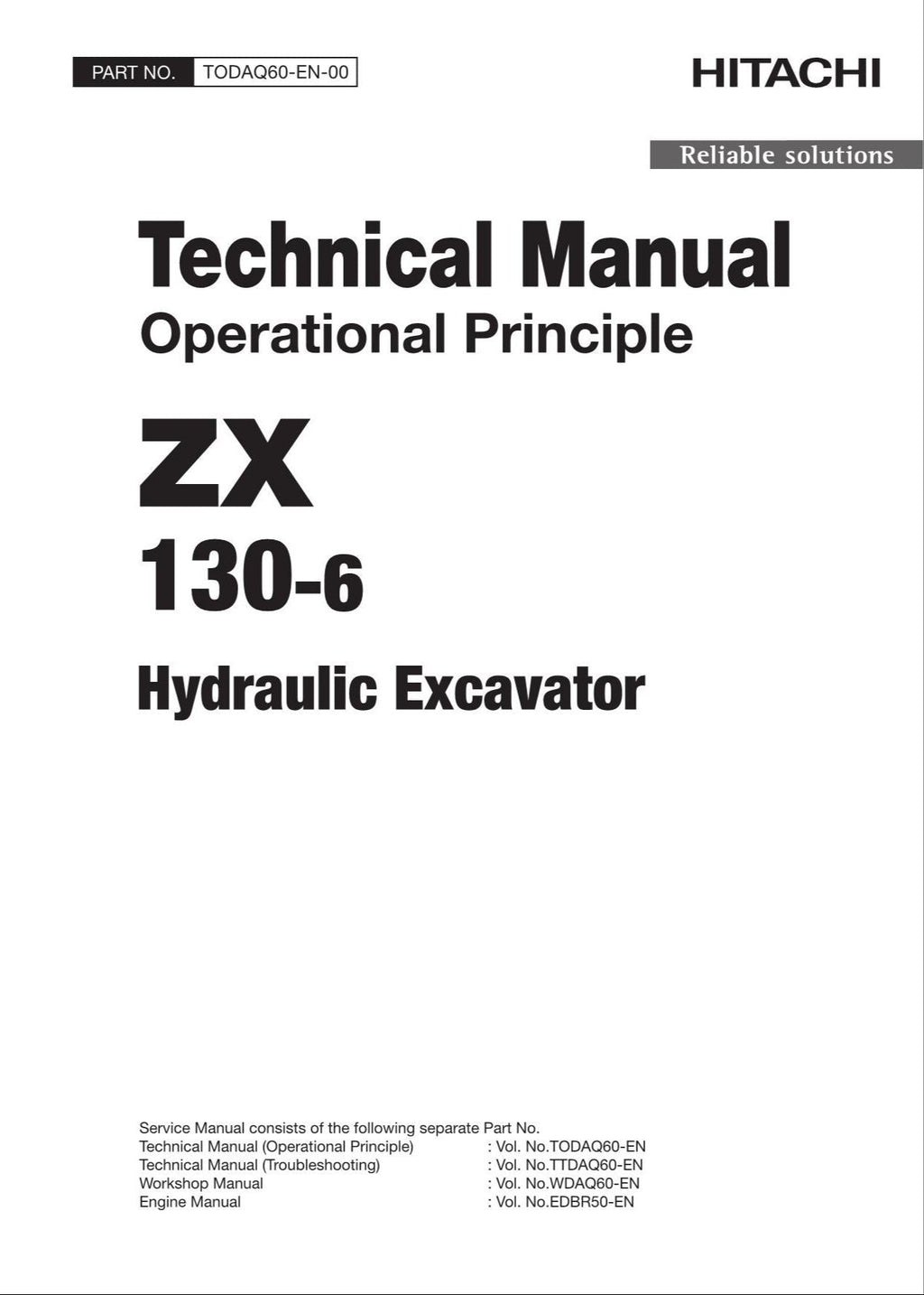 HITACHI ZAXIS ZX130-6 Excavator Operational Principle Technical Manual