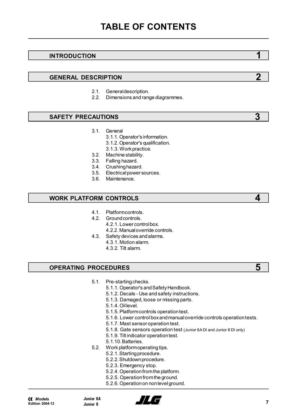 TOUCAN Junior 6A Junior 8A Vertical Lift Maintenance Operation Operators Manual