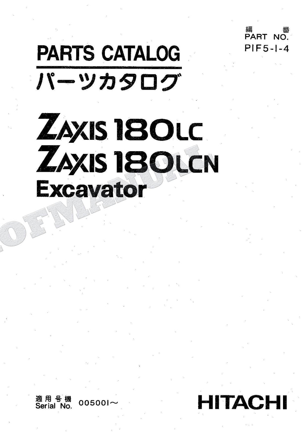 HITACHI ZAXIS ZX180LC ZX180LCN Excavator Parts Catalog Manual