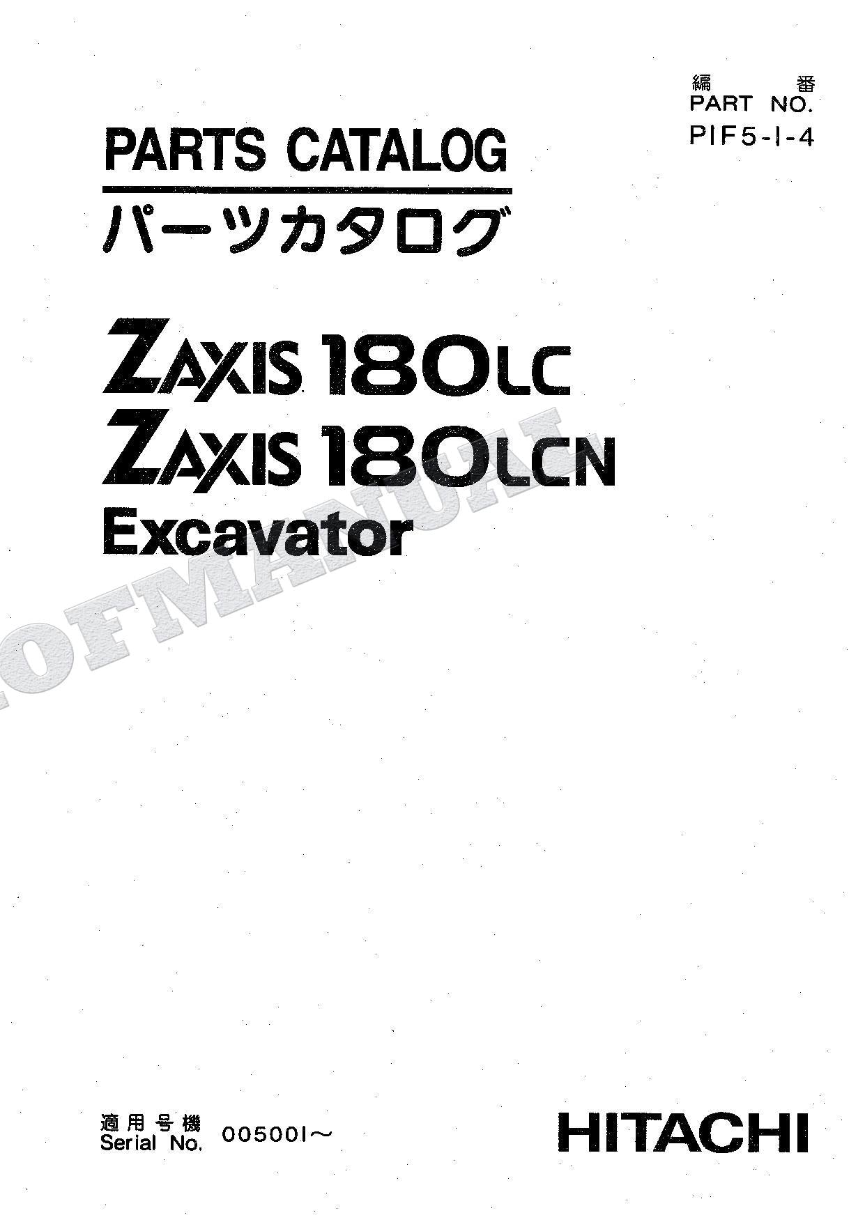 HITACHI ZAXIS ZX180LC ZX180LCN Excavator Parts Catalog Manual