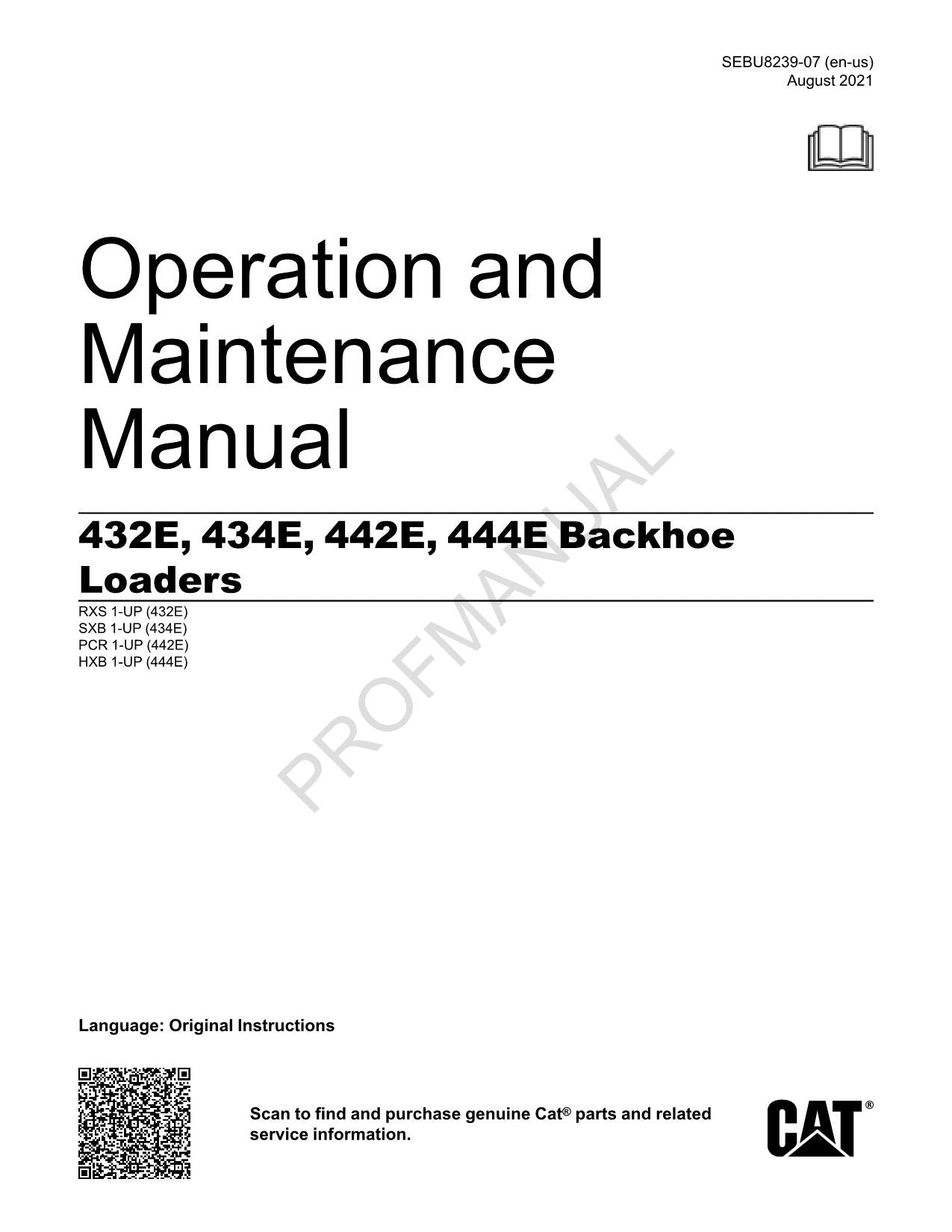 Manual de mantenimiento del operador de la retroexcavadora cargadora Caterpillar 432E 434E 442E 444E