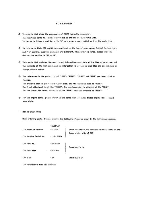 Manual del catálogo de piezas de la excavadora Hitachi EX120