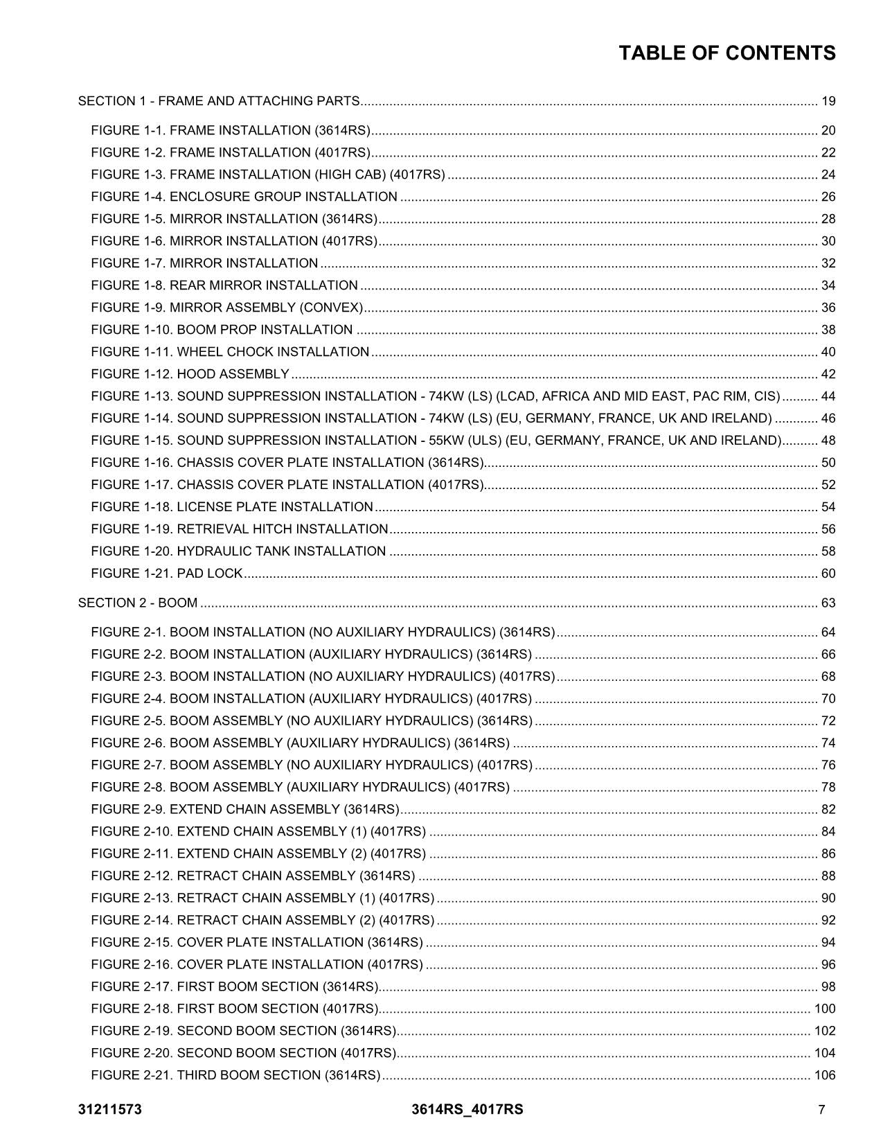 JLG 3614RS 4017RS Telehandler Parts Catalog Manual 31211573