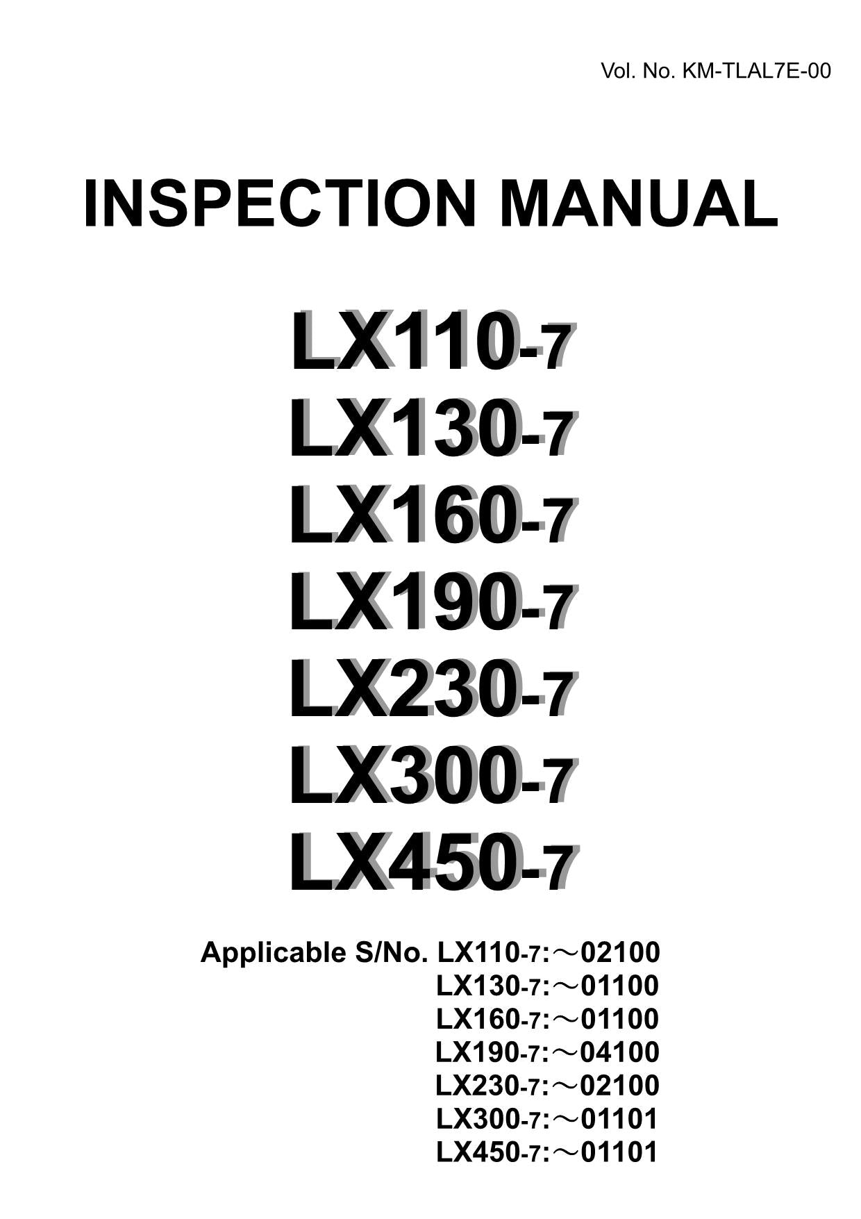 Hitachi LX110-7 LX130-7 LX190-7 LX230-7 LX300-7 LX450-7 Loader Inspection Manual