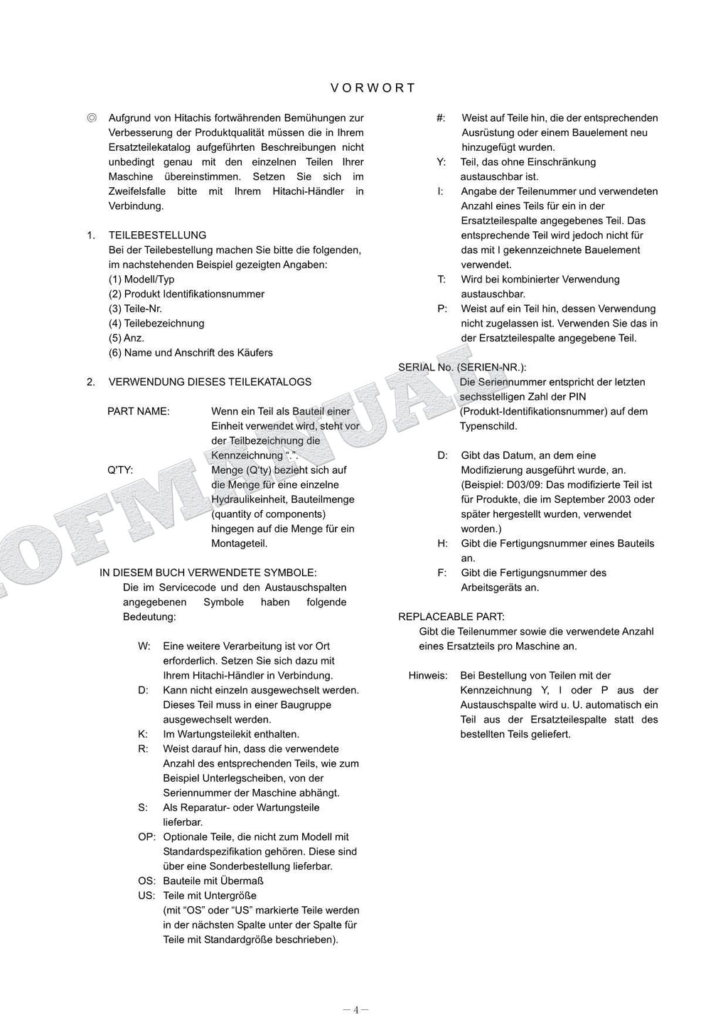 HITACHI ZAXIS ZX75UST Innner Excavator Parts Catalog Manual