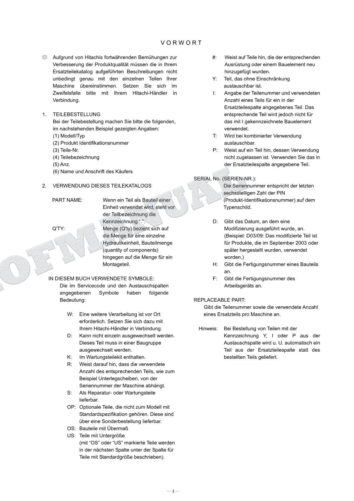 HITACHI ZAXIS ZX75UST Innner Excavator Parts Catalog Manual