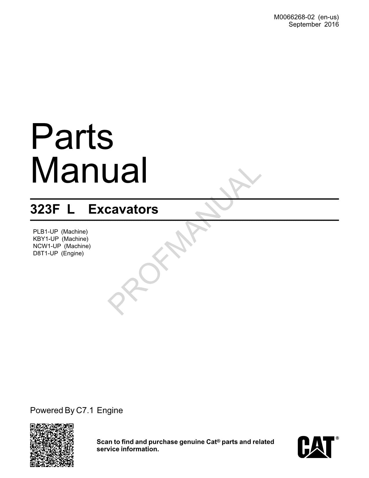Caterpillar Cat 323F L Excavator Parts Catalog Manual M0066268
