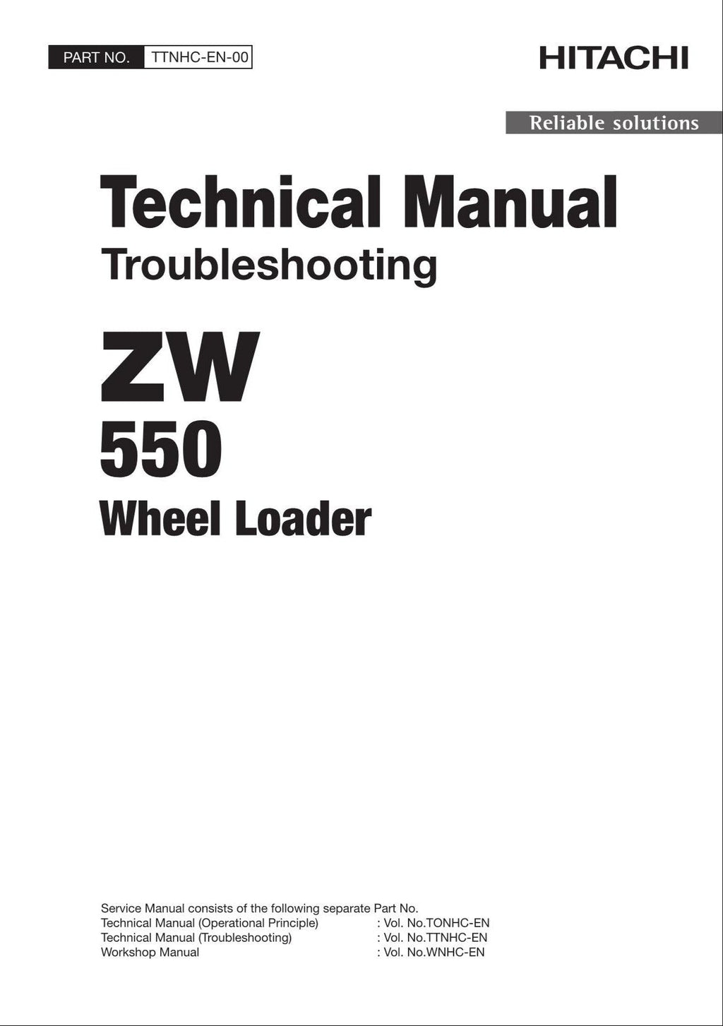 Hitachi ZW550 Wheel Loader Tech Manual Troubleshooting +Schematics TTNHC-EN-00