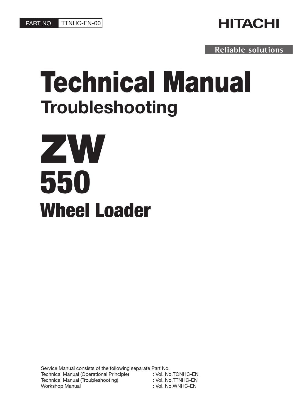 Hitachi ZW550 Wheel Loader Tech Manual Troubleshooting +Schematics TTNHC-EN-00
