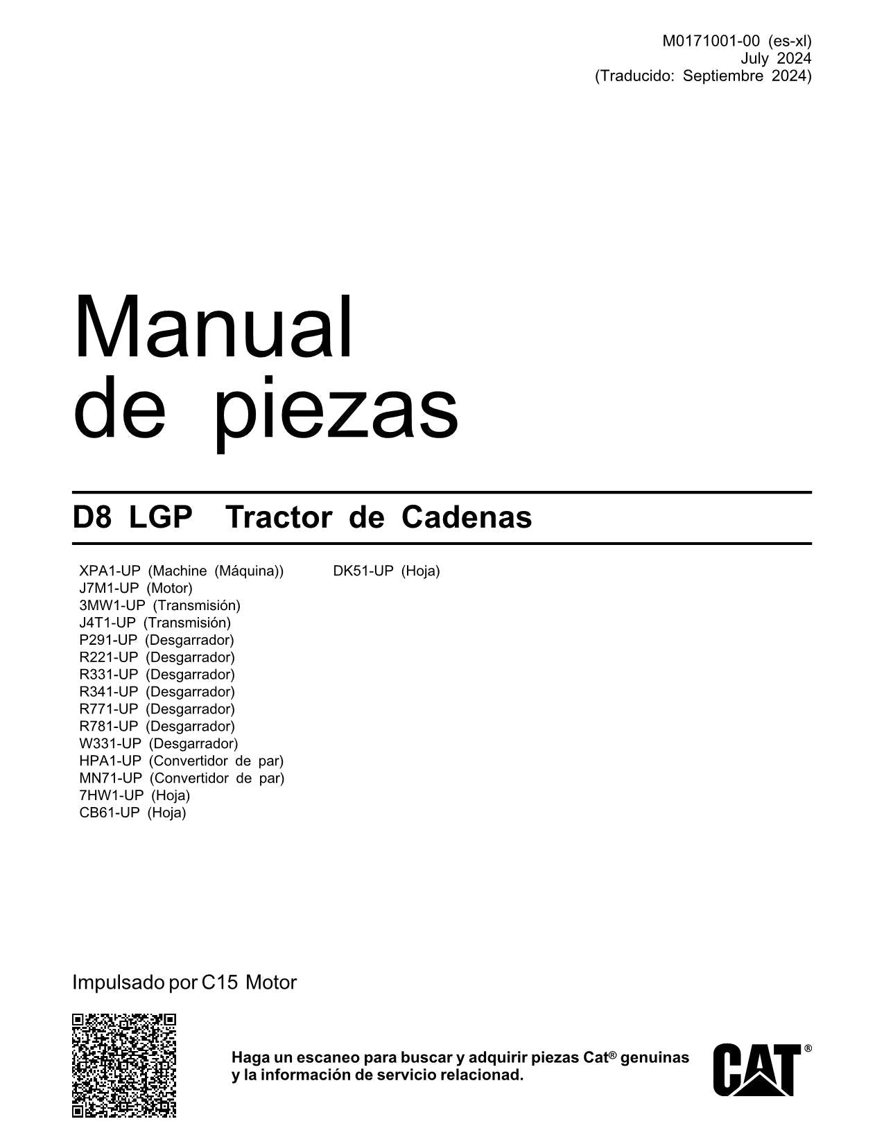 Caterpillar D8 LGP Tractor de Cadenas Manual de piezas Español