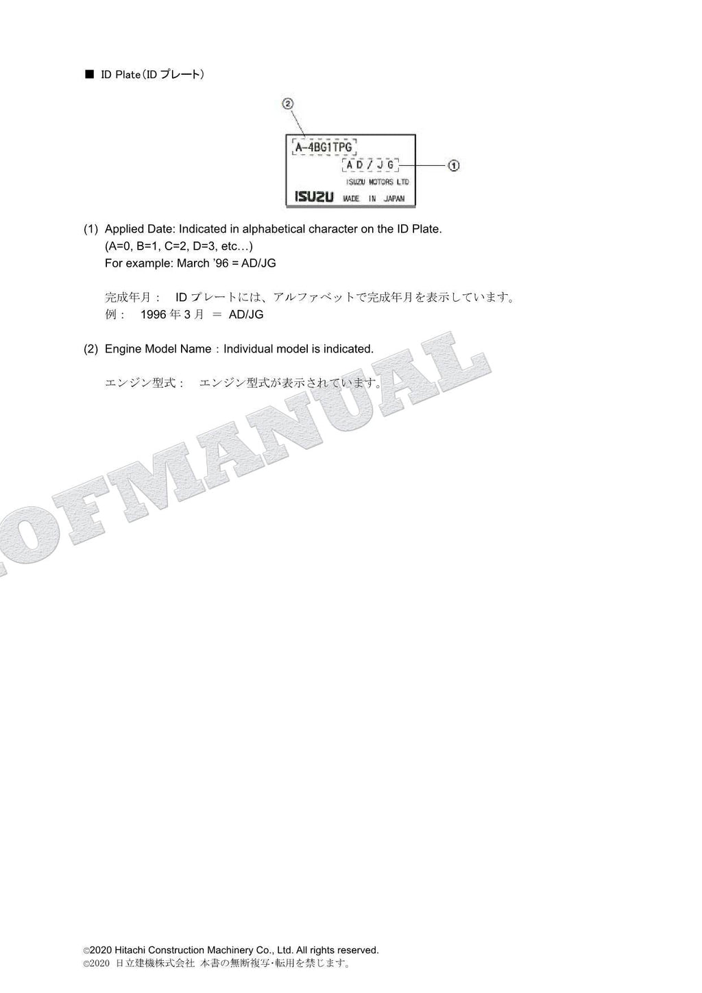 Catálogo de piezas del motor HITACHI ZAXIS ZX180LC ISUZU 4BG1-TCG02 Manual SN 005001-