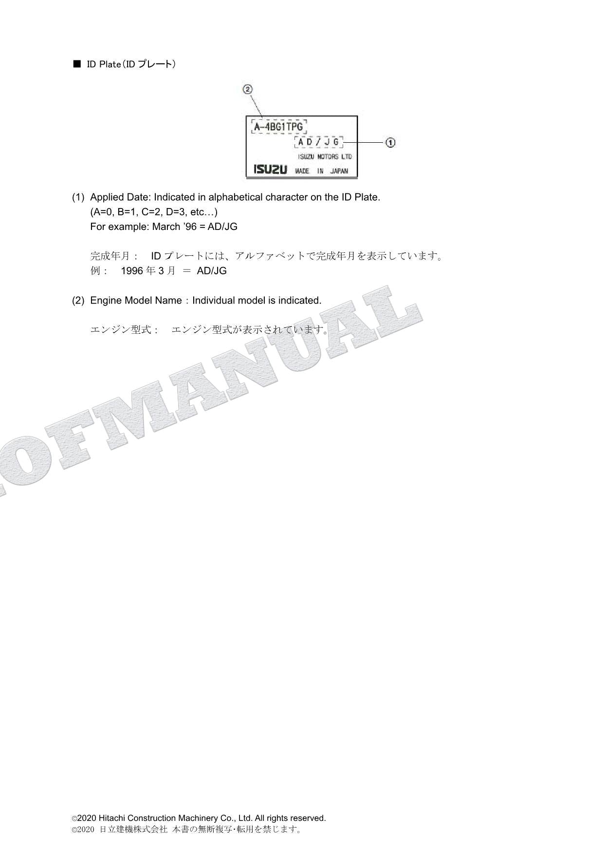 HITACHI ZAXIS ZX180LC ISUZU 4BG1-TCG02 Engine Parts Catalog Manual S.N. 005001-