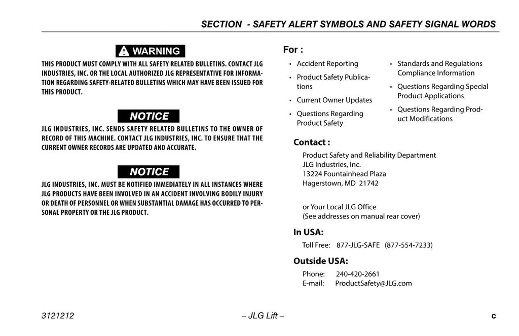 Manual del operador de mantenimiento y operación del mástil vertical JLG 15AMI