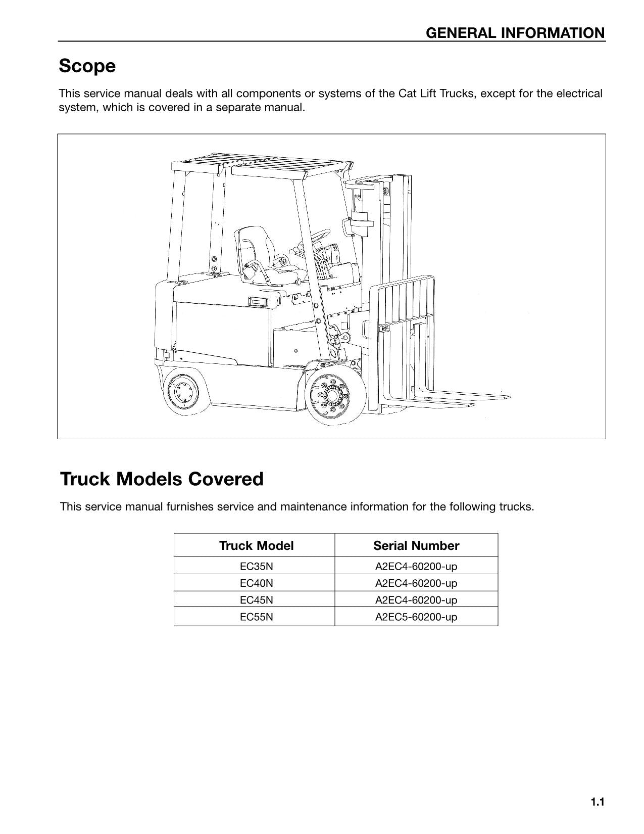Manual de servicio de montacargas Caterpillar Lift Truck EC35N EC40N EC45N EC55N